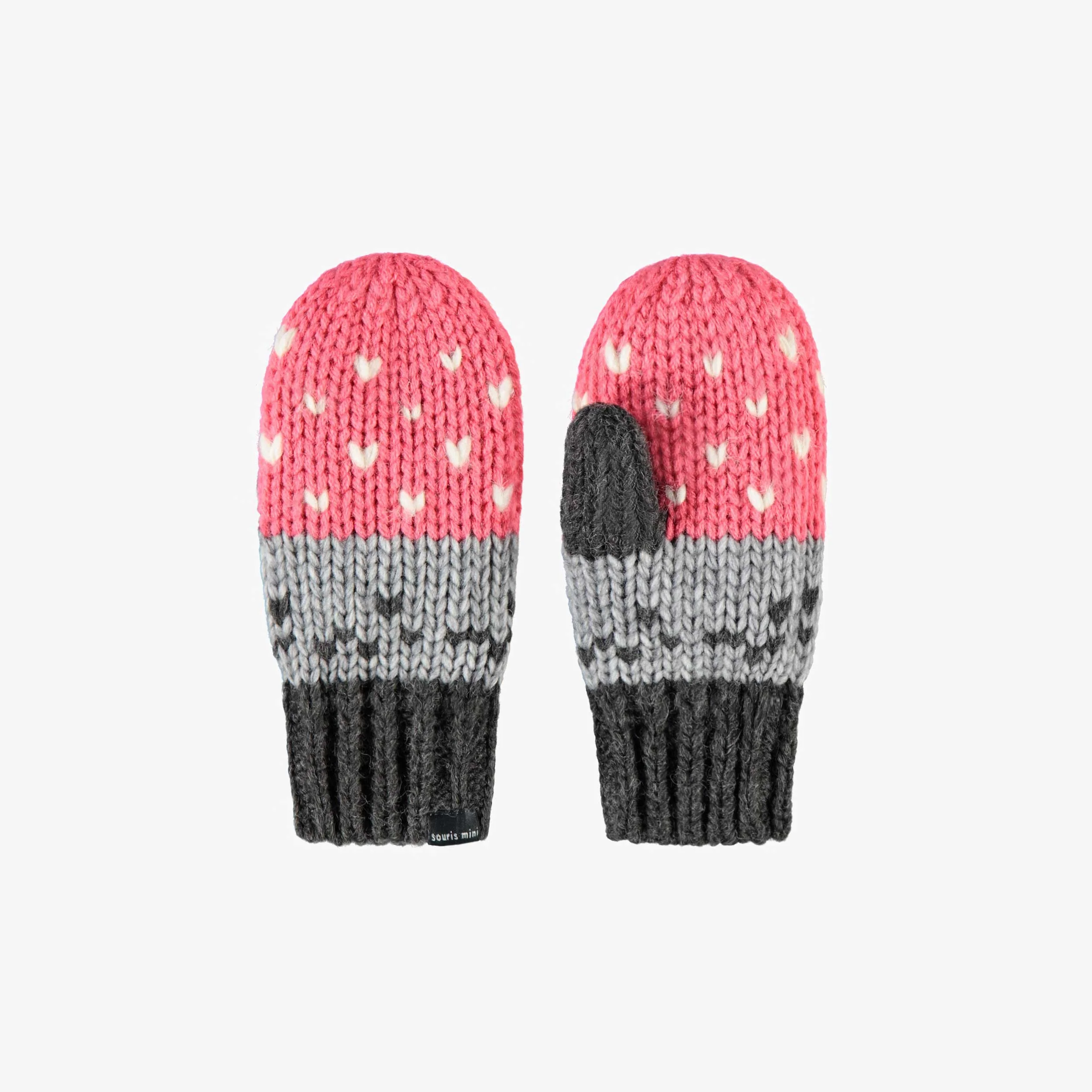 Mitaines rose et gris en tricot, enfant