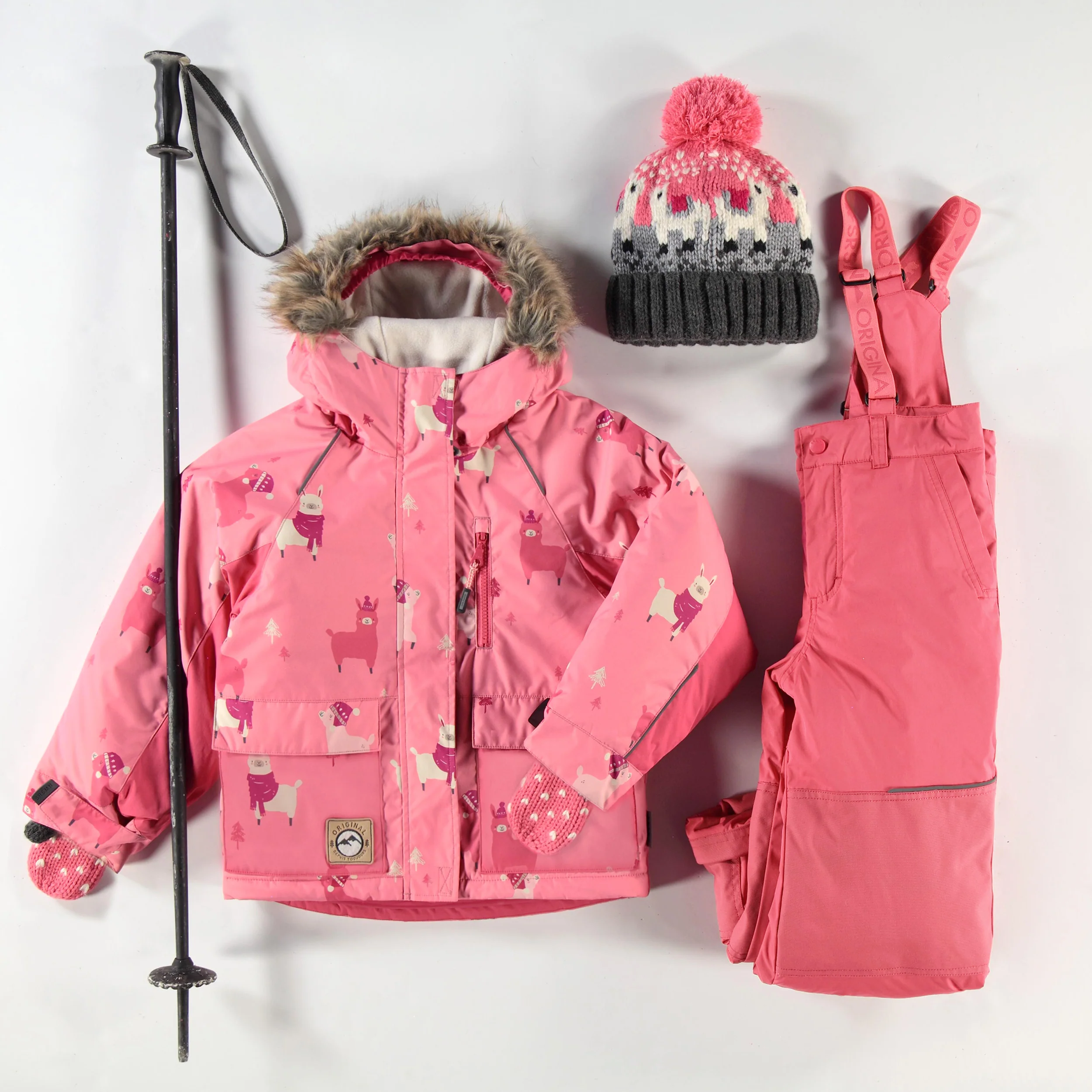 Mitaines rose et gris en tricot, enfant - Image 2