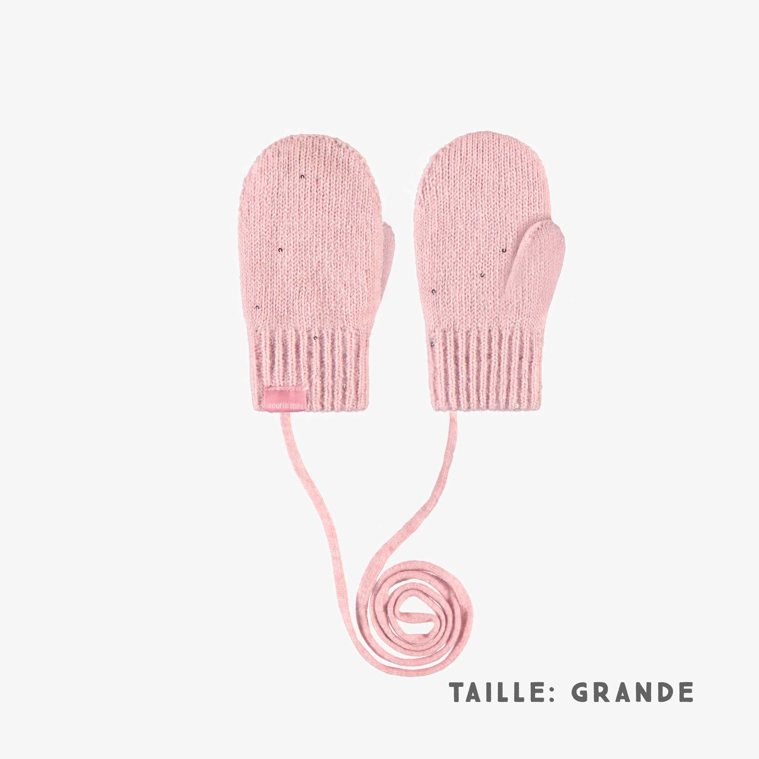 Mitaines roses avec cordon en tricot, bébé - Image 2