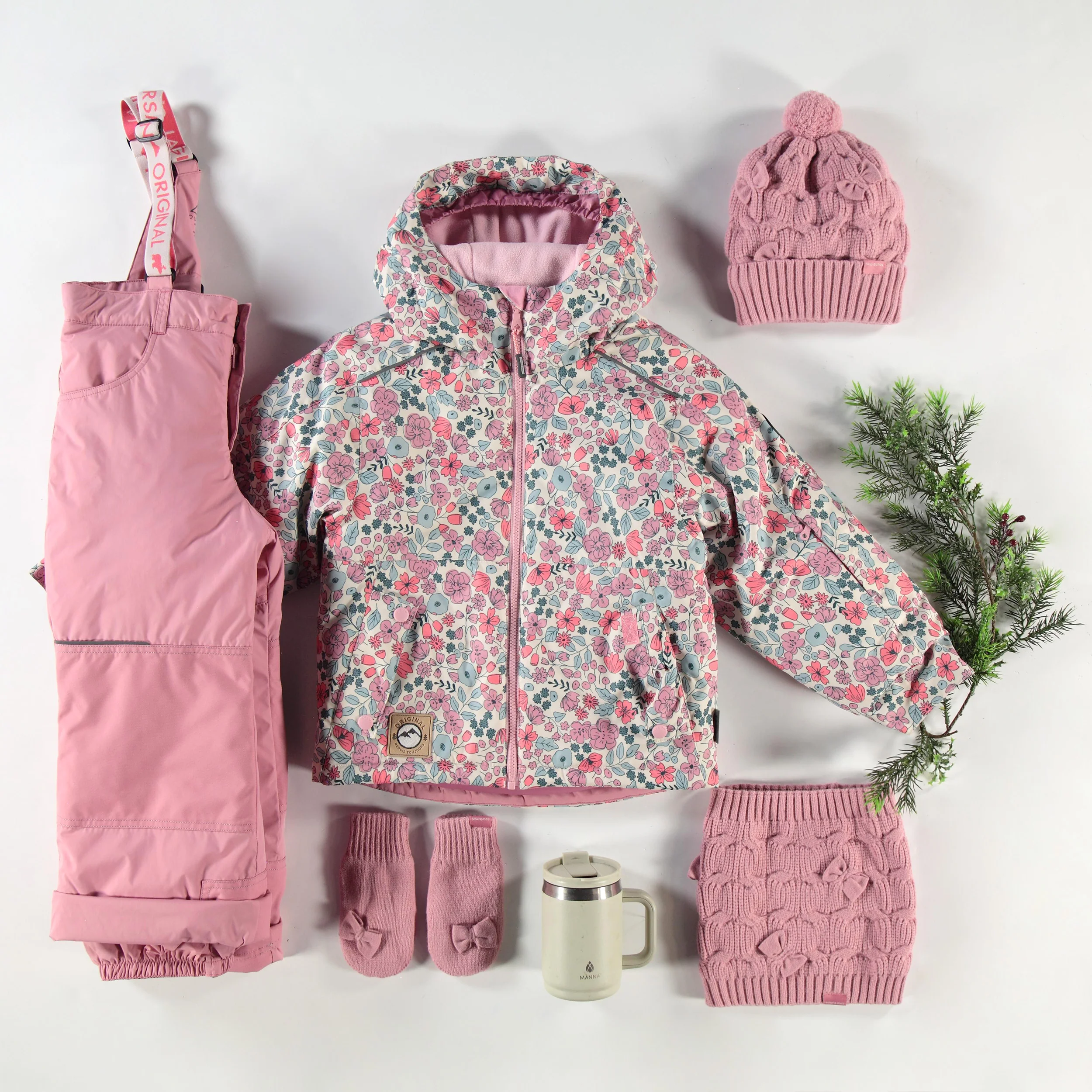 Mitaines roses en tricot avec boucles, enfant - Image 2