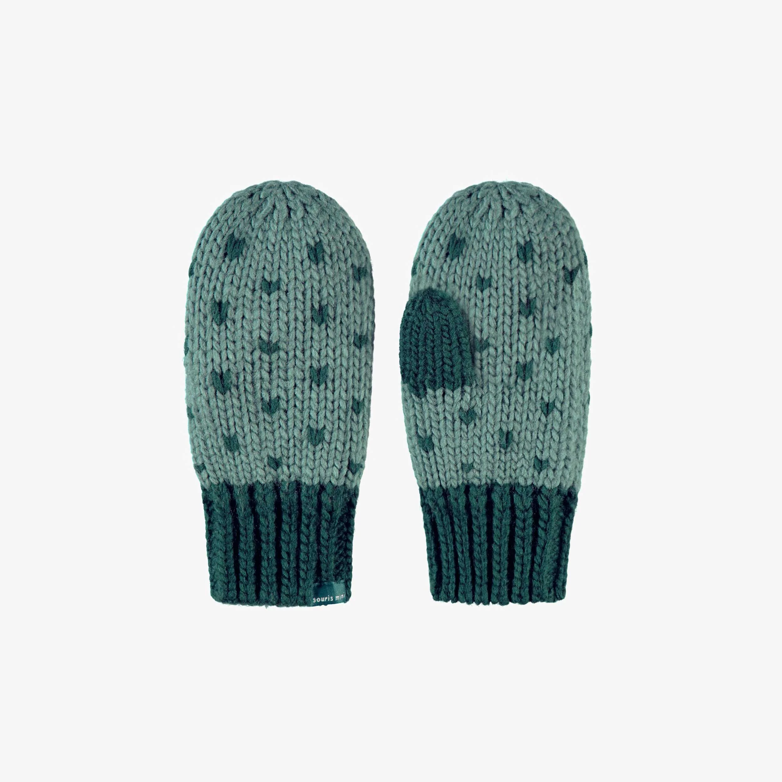 Mitaines turquoise en tricot avec motifs, enfant