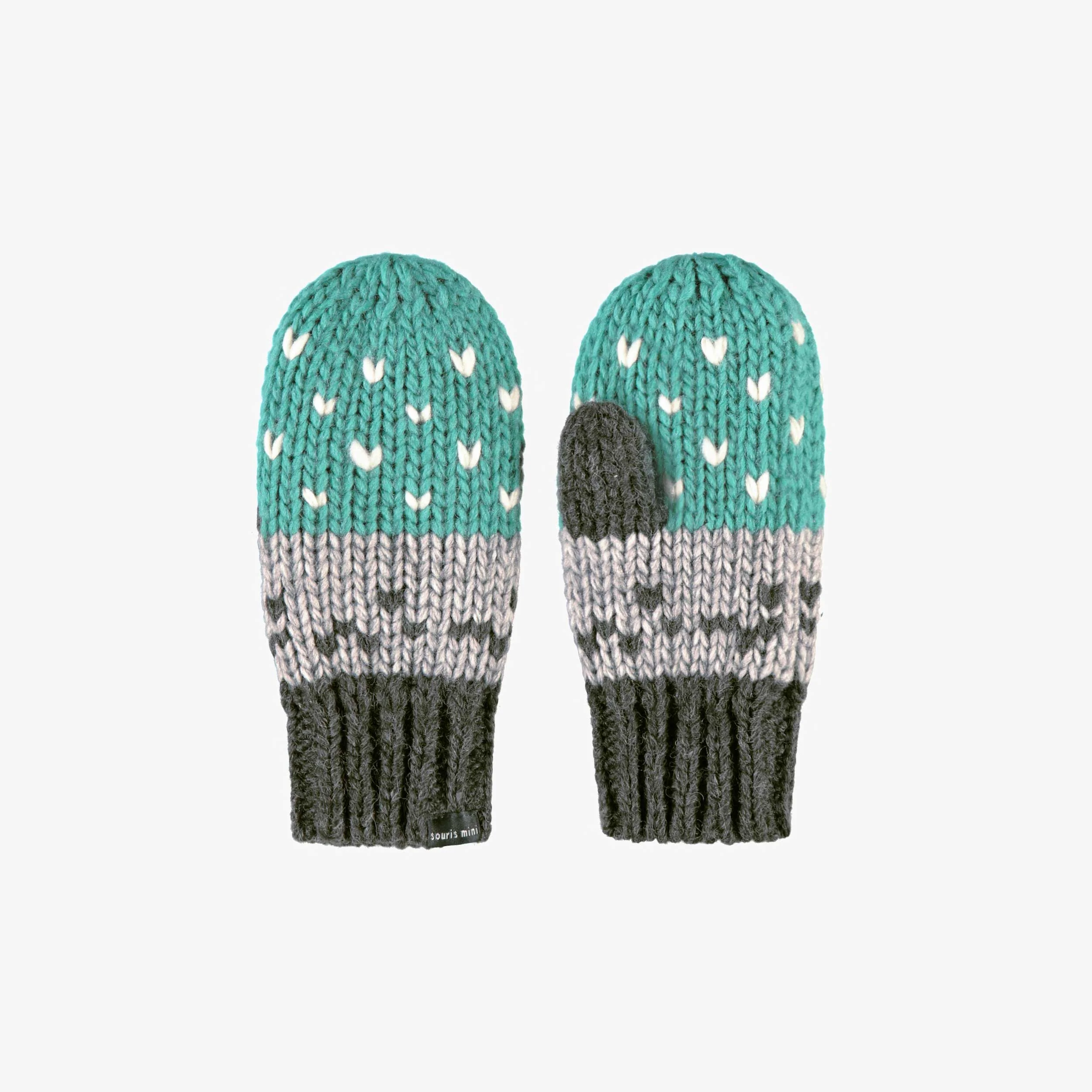 Mitaines turquoise et gris en tricot, enfant