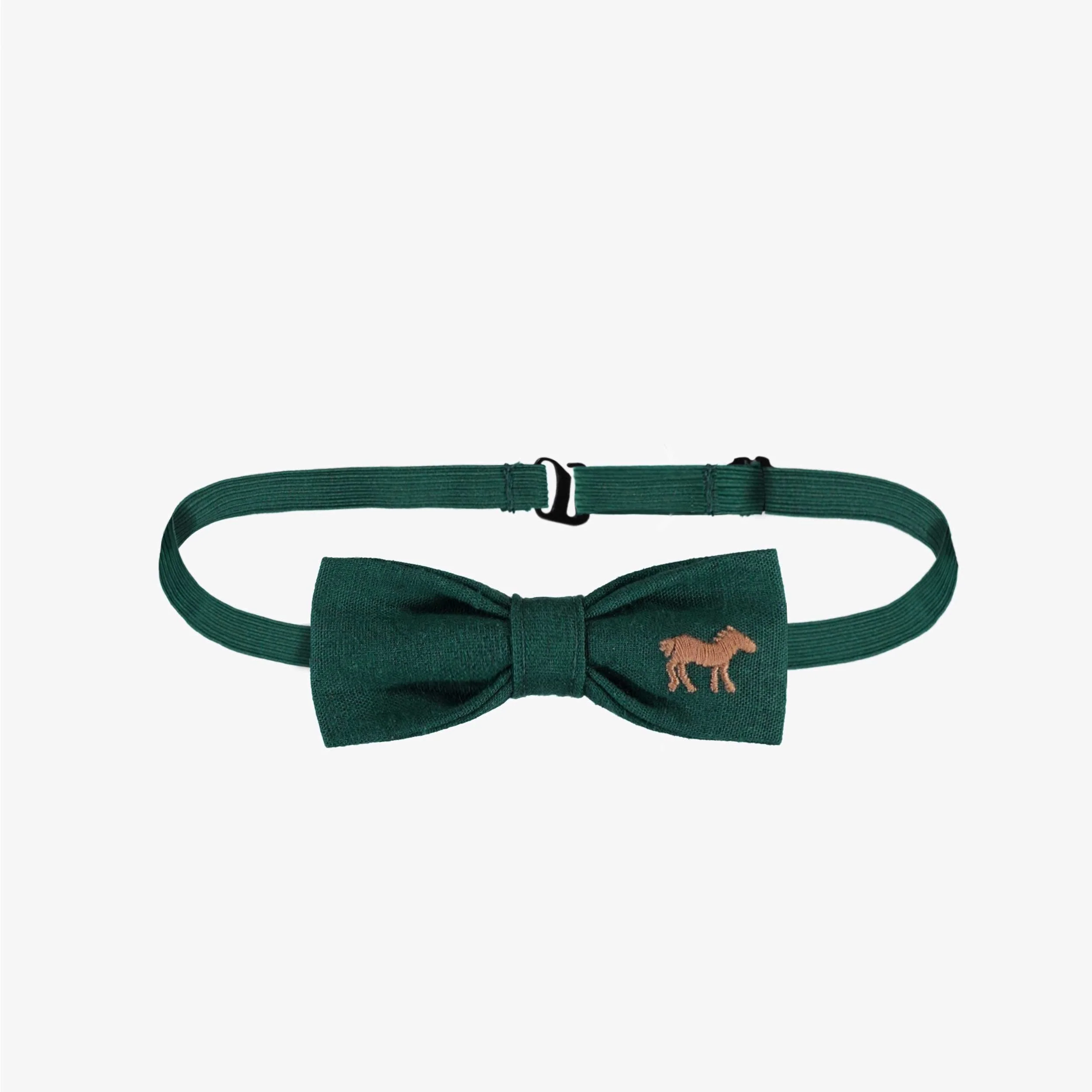 Nœud papillon vert ajustable avec cheval brodé, enfant