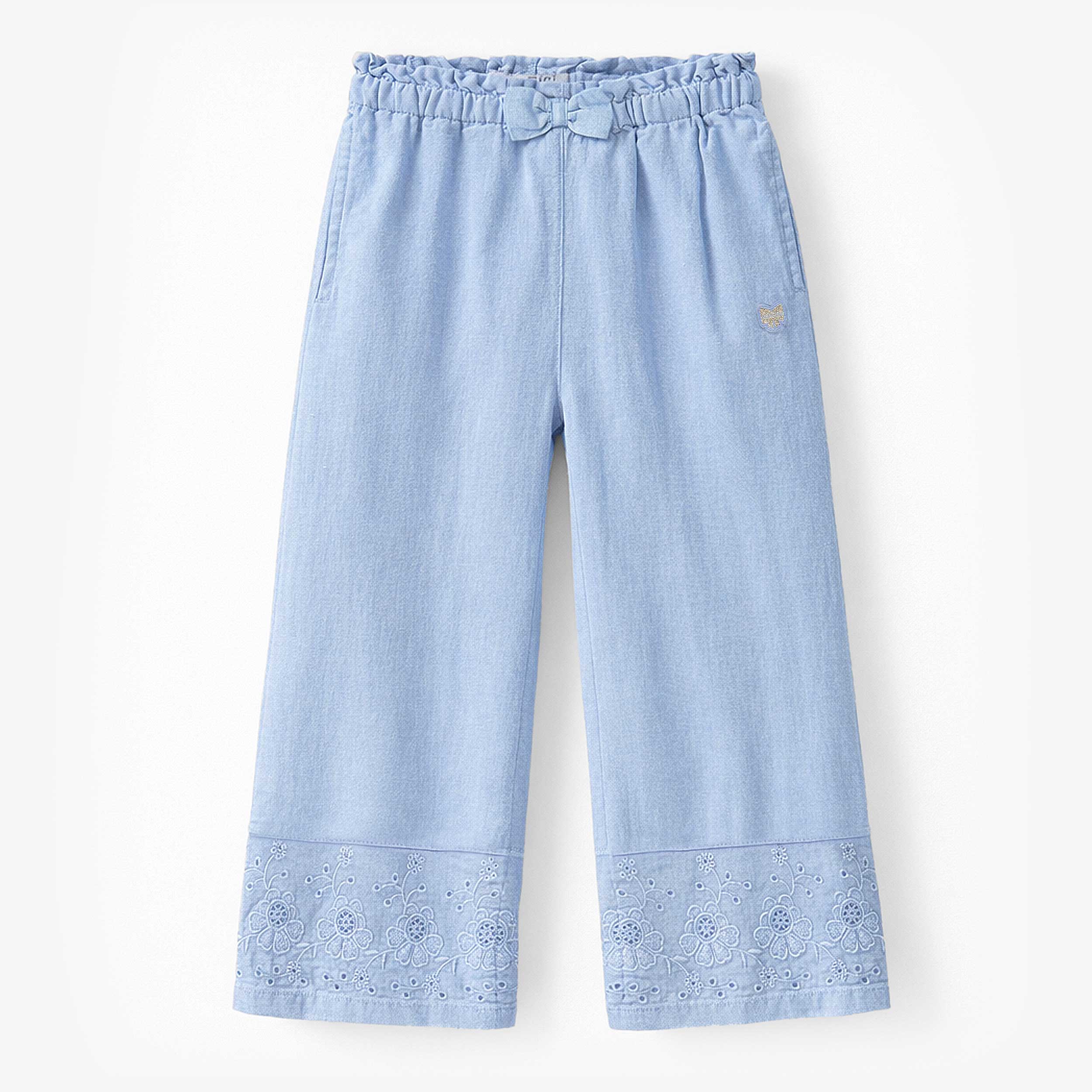 Pantalon bleu avec broderie anglaise, enfant