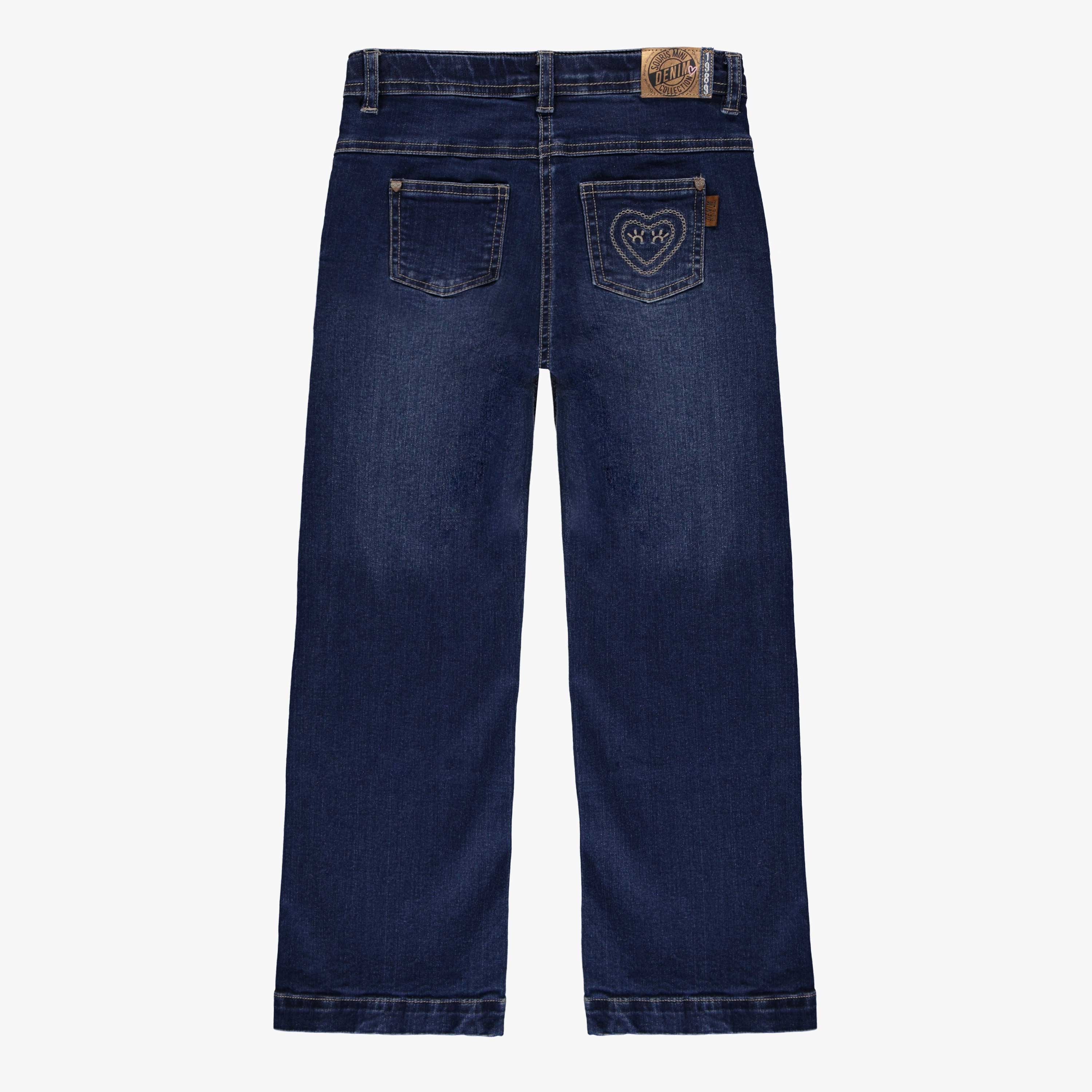 Pantalon denim à jambe large avec fentes, bleu foncé, enfant - Image 2