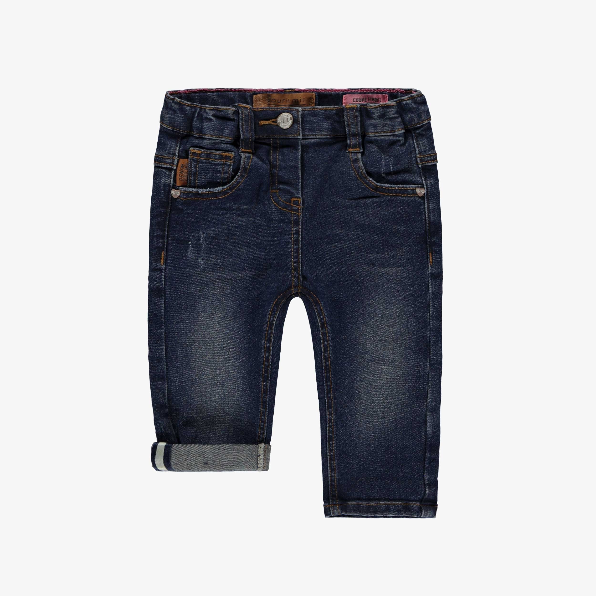 Pantalon en denim bleu foncé avec coutures apparentes, bébé
