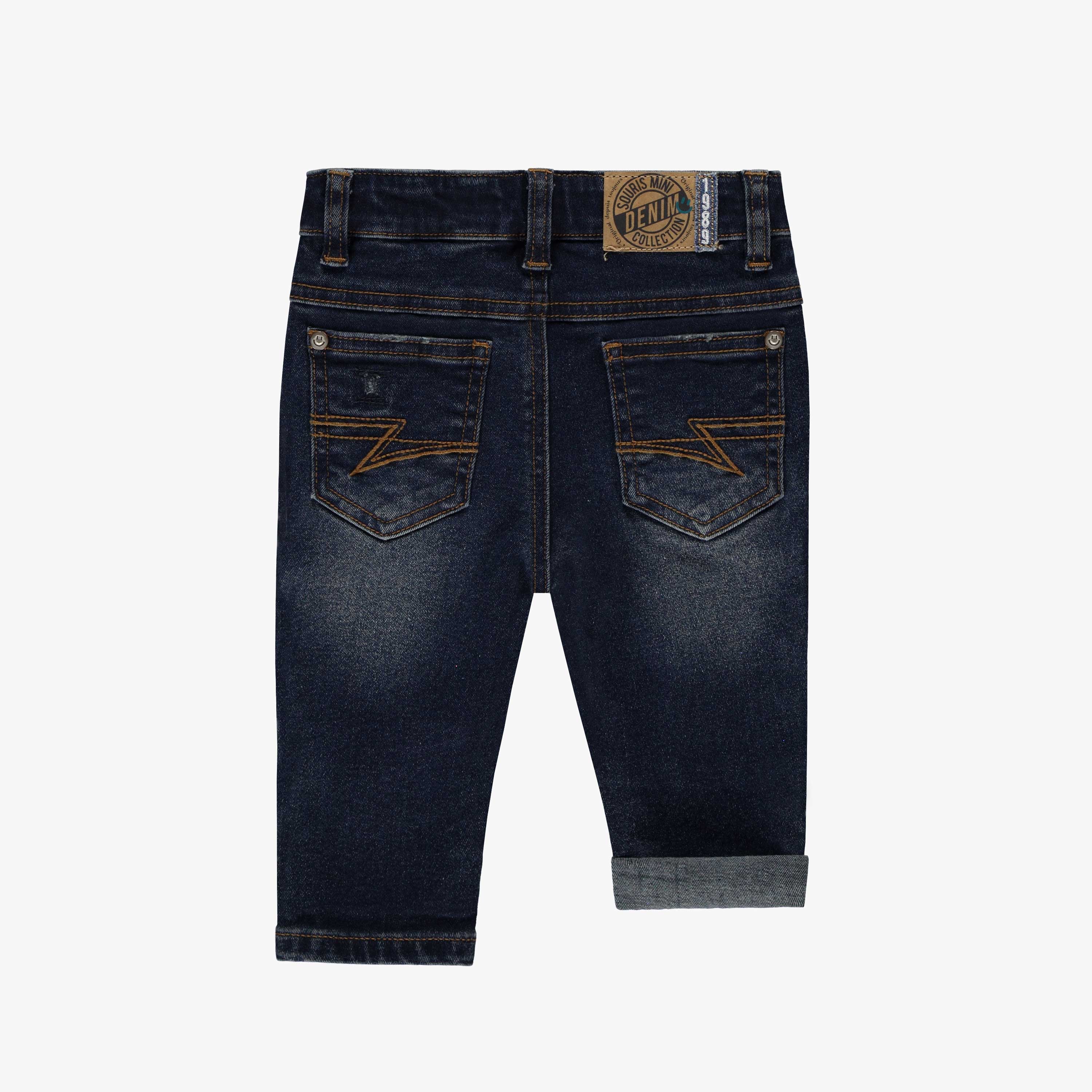 Pantalon en denim bleu foncé effet délavé, bébé - Image 2