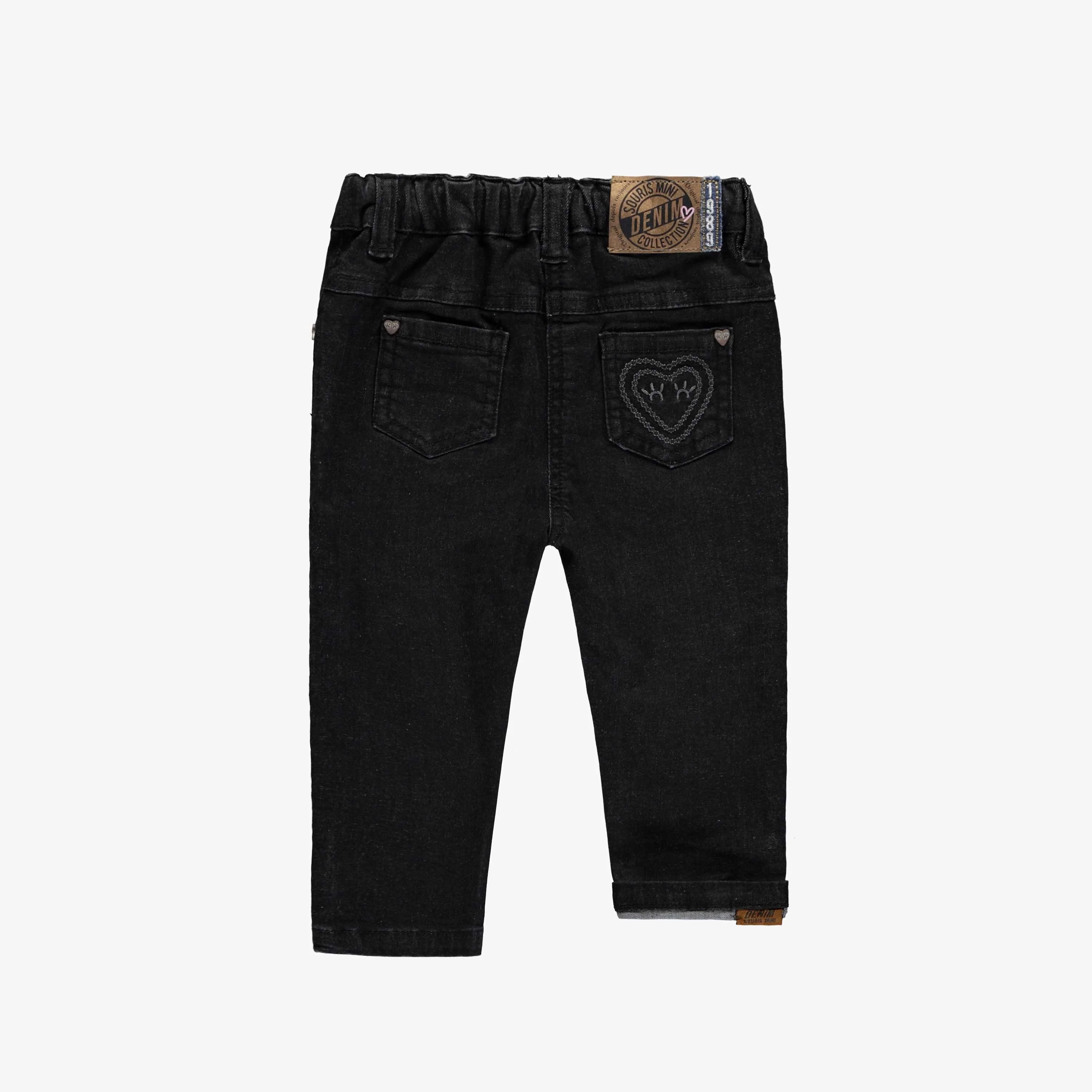 Pantalon en denim noir de coupe ajustée avec broderies, bébé - Image 2