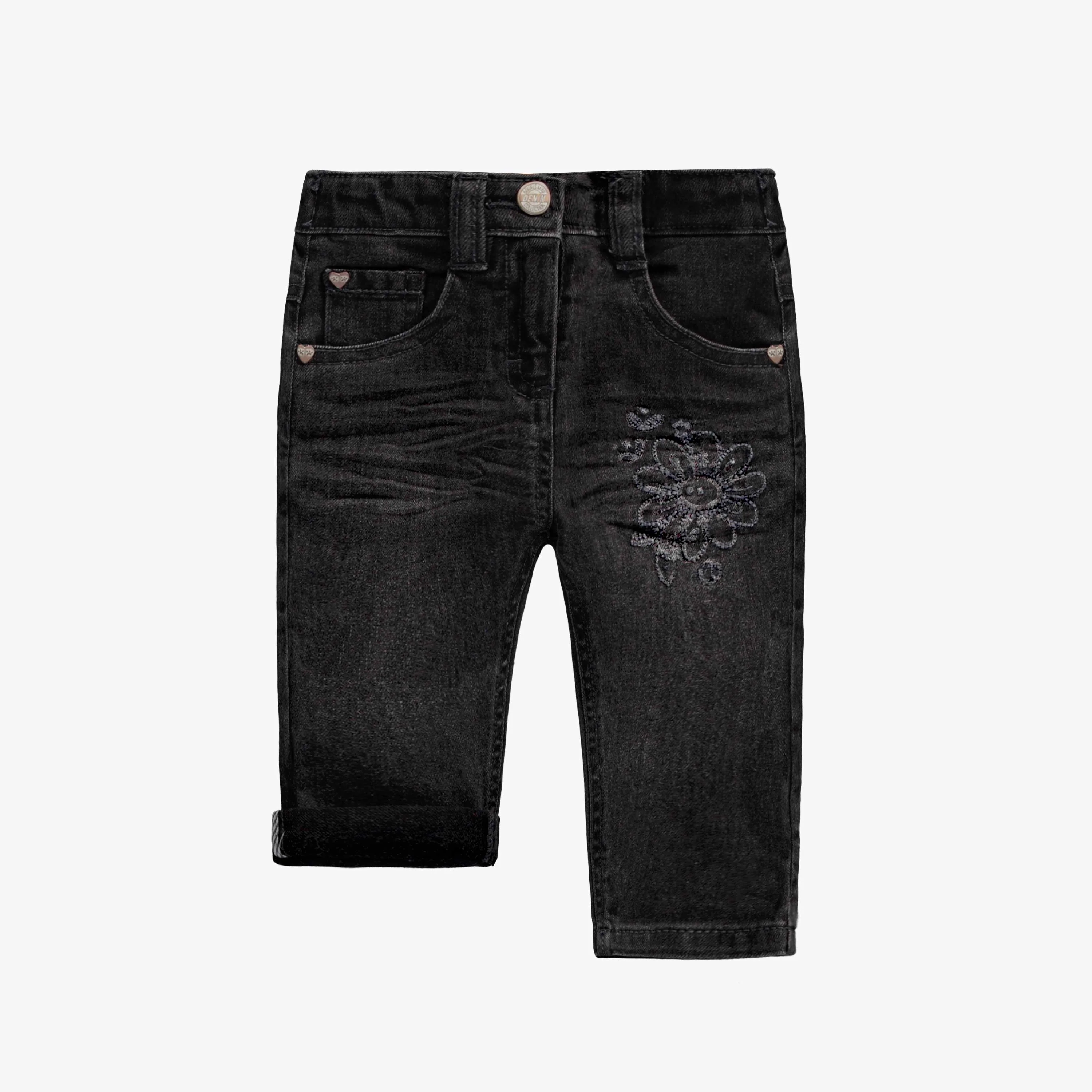 Pantalon en denim noir de coupe étroite avec broderies, bébé