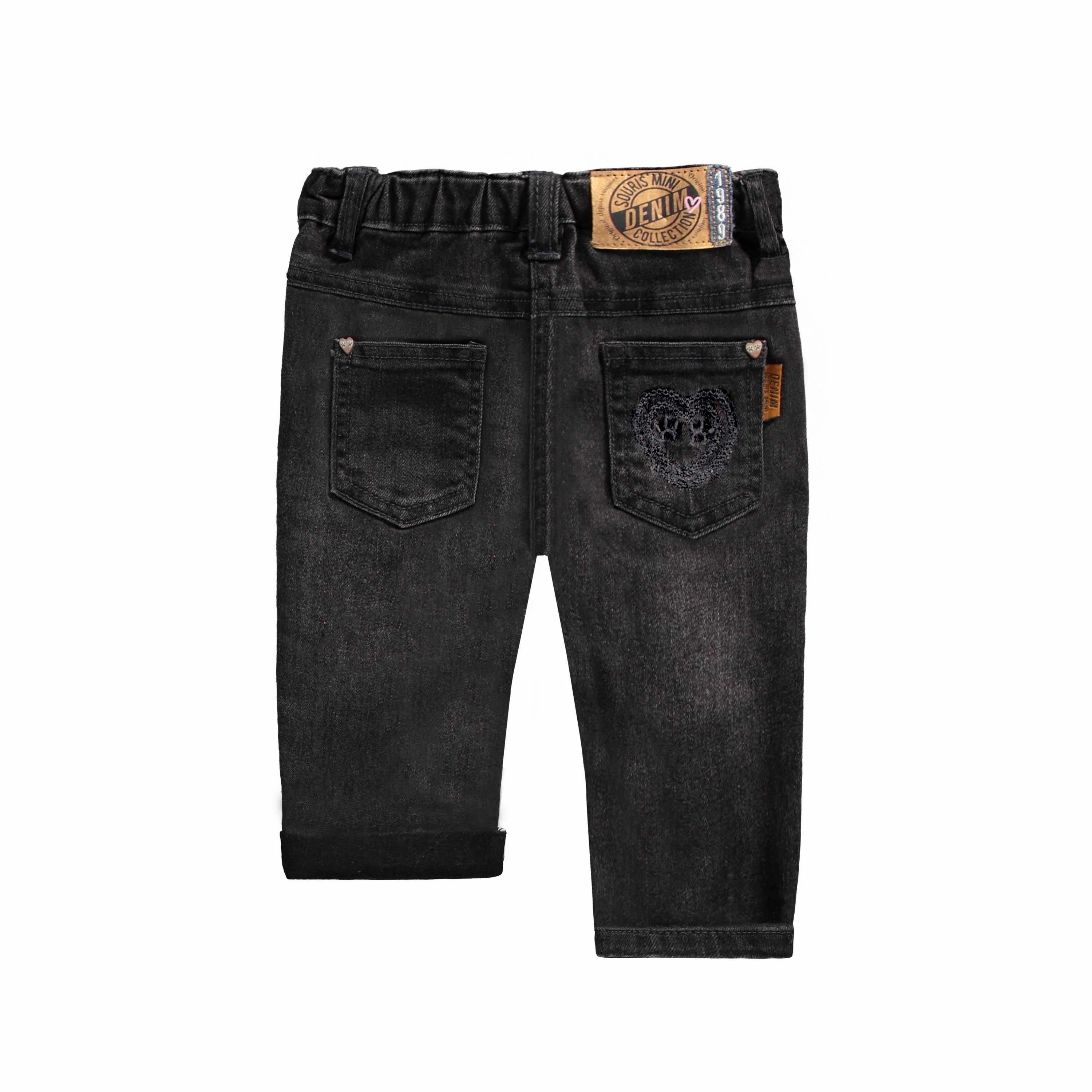 Pantalon en denim noir de coupe étroite avec broderies, bébé - Image 2