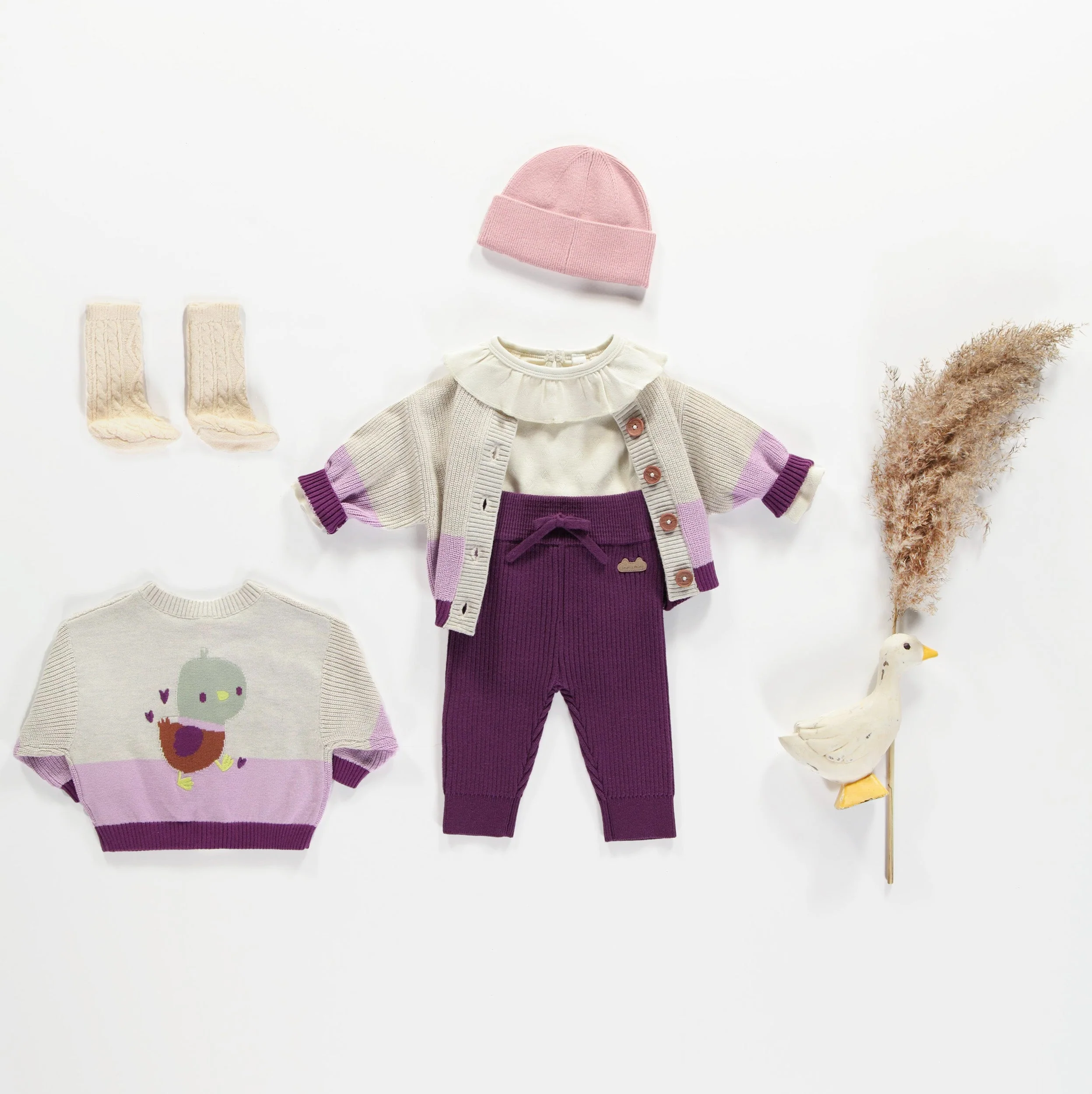 Pantalon en tricot mauve style jogging, naissance - Image 2