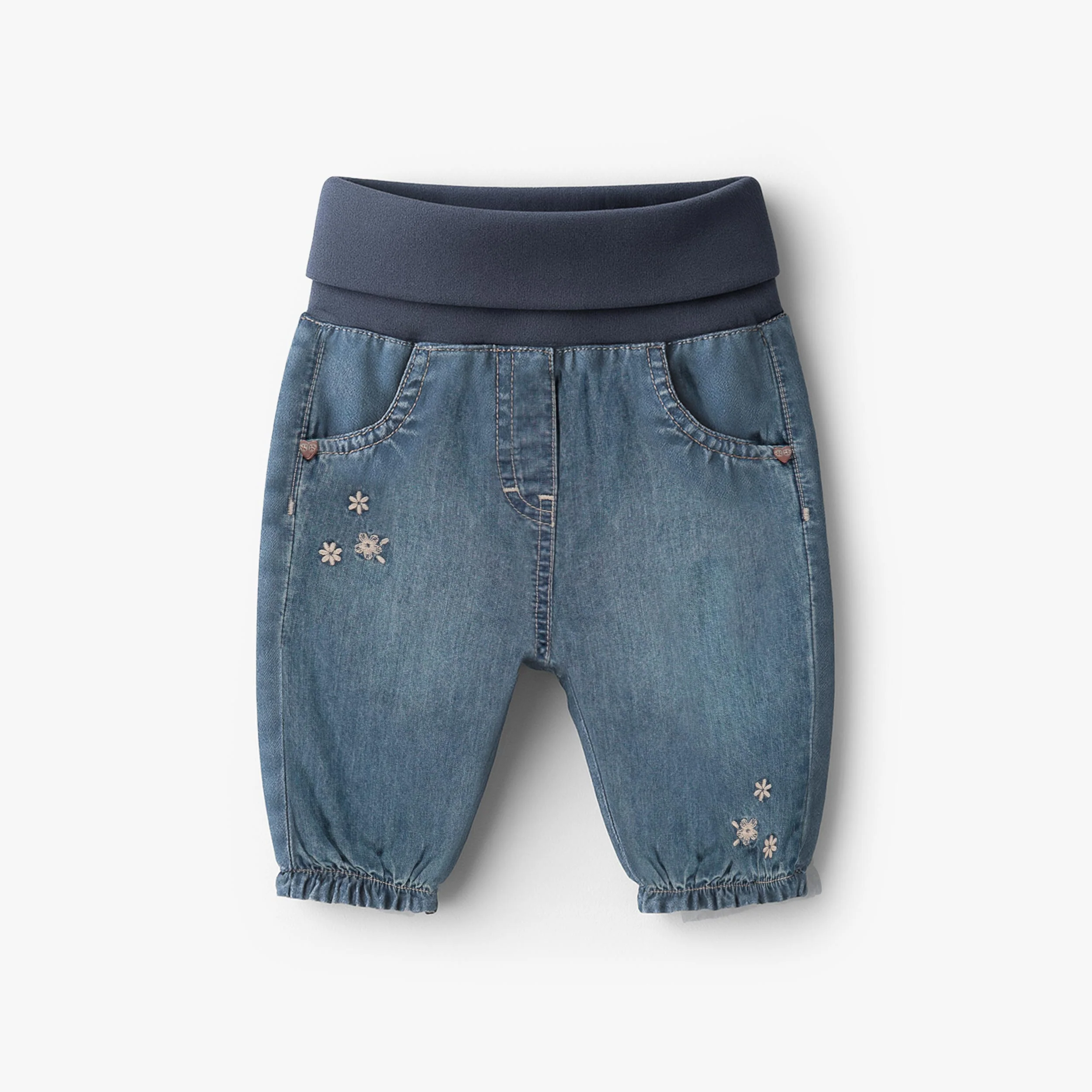Pantalon évolutif en denim léger avec broderies, naissance