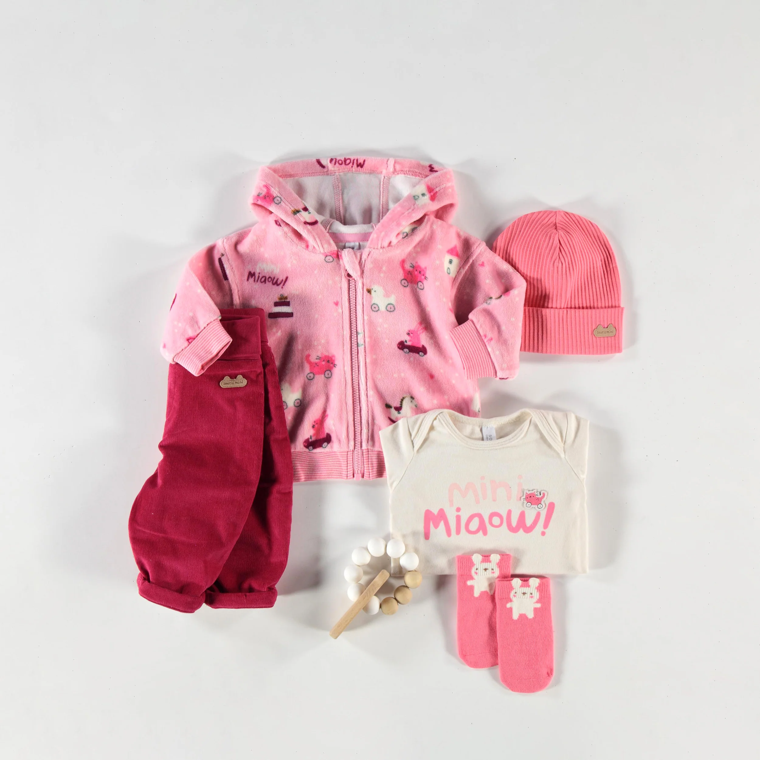 Pantalon rose en velours côtelé, naissance - Image 2