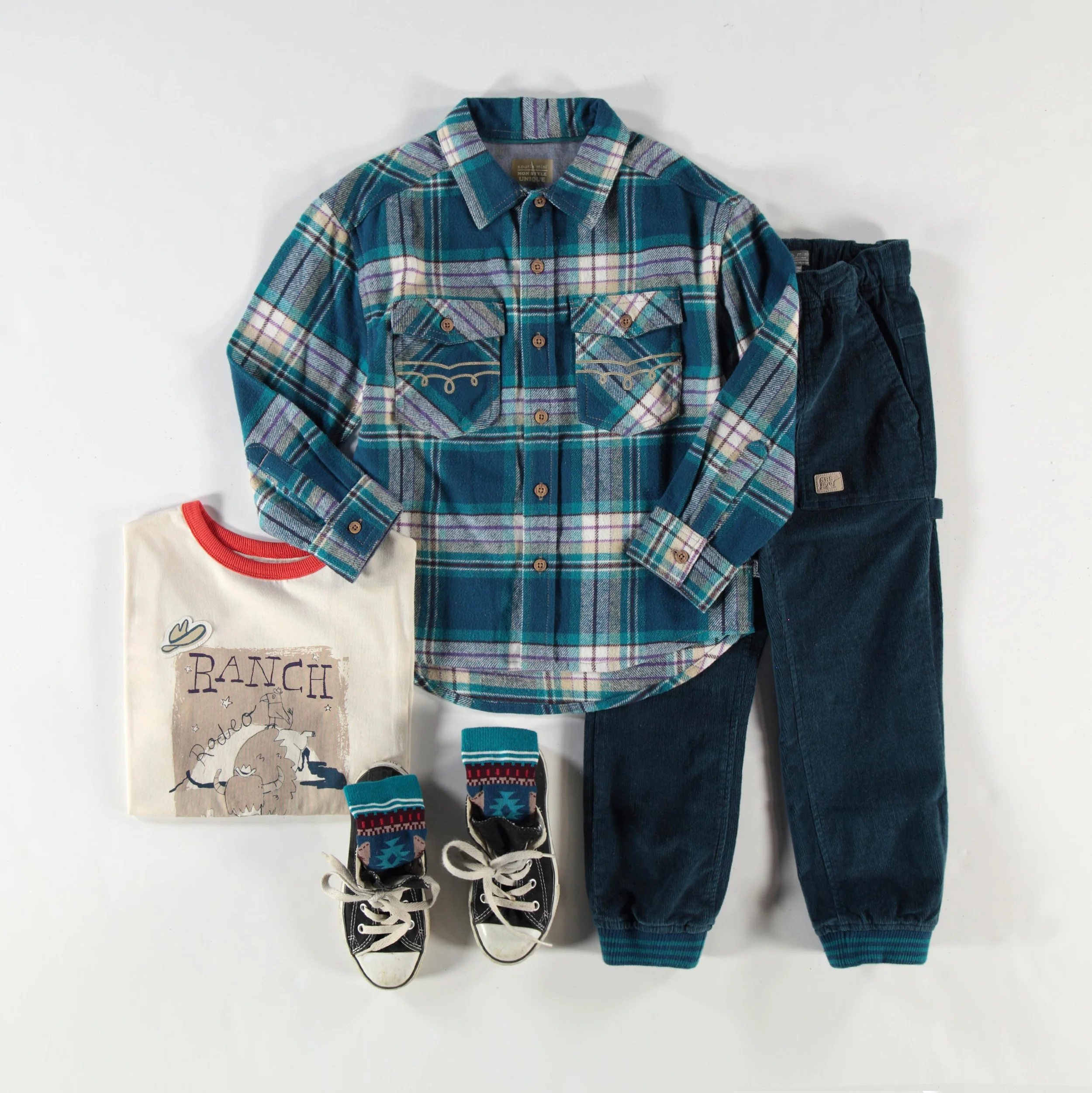 Pantalon turquoise en velours côtelé, enfant - Image 3