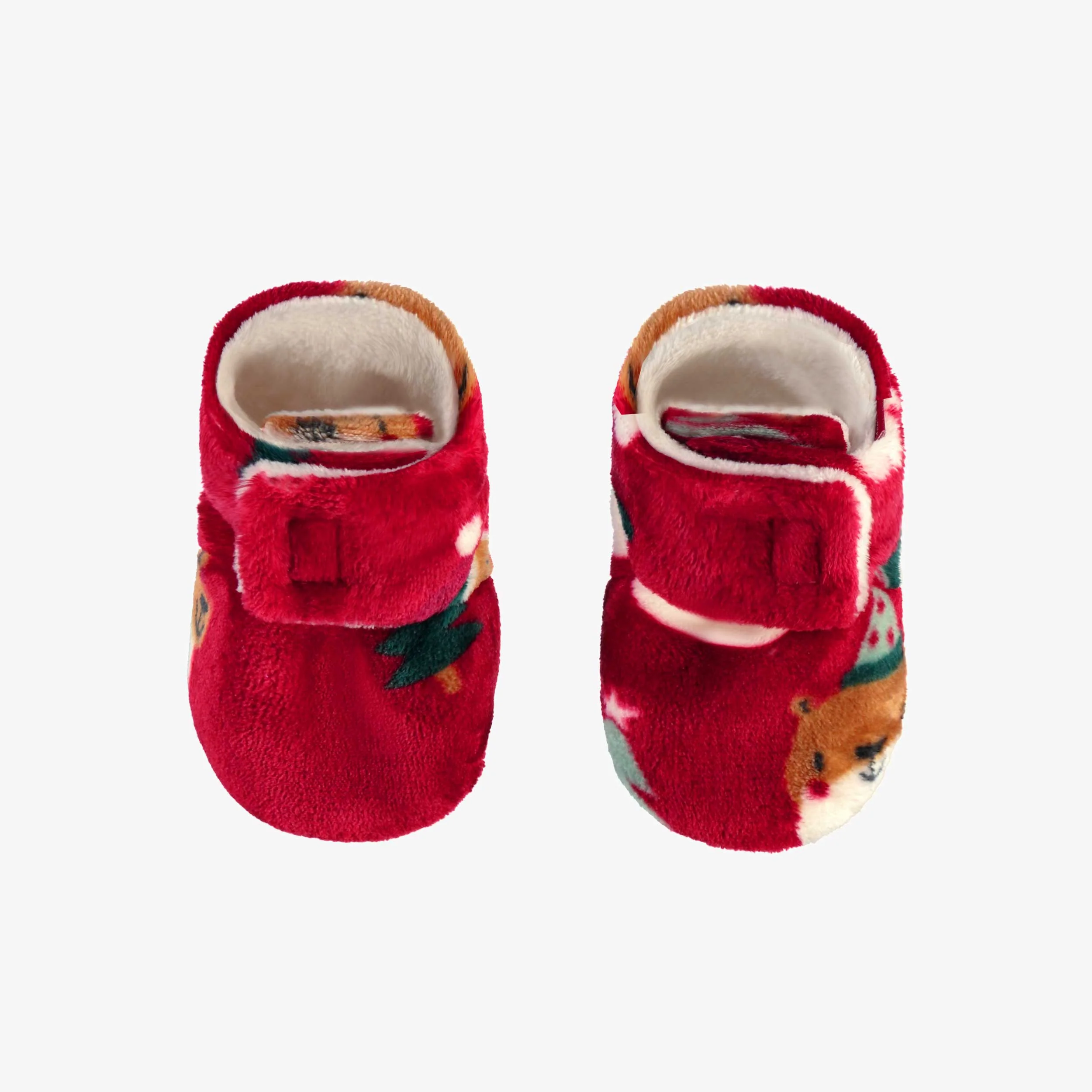 Pantoufles rouges en peluche avec motifs des Fêtes, bébé