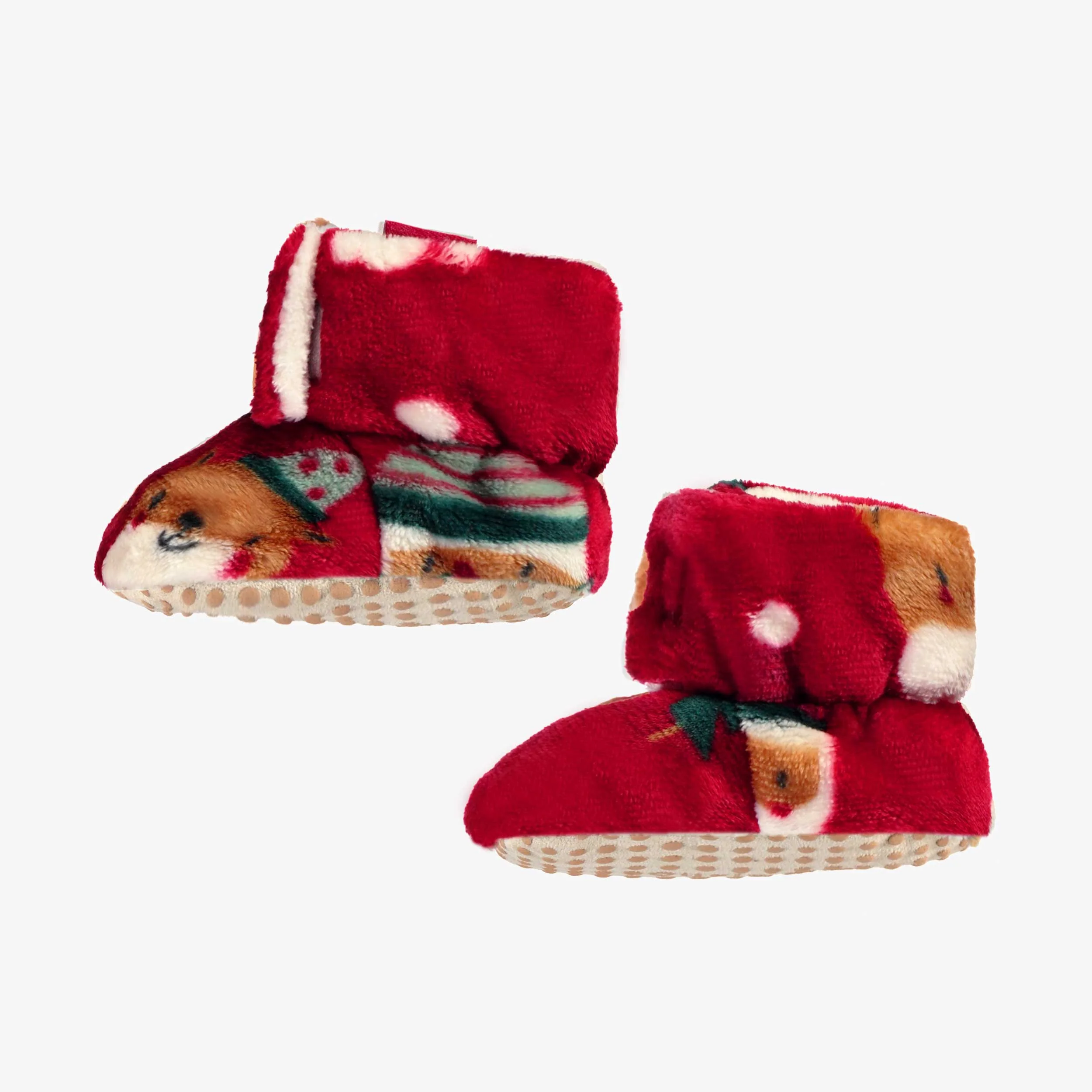 Pantoufles rouges en peluche avec motifs des Fêtes, bébé - Image 3
