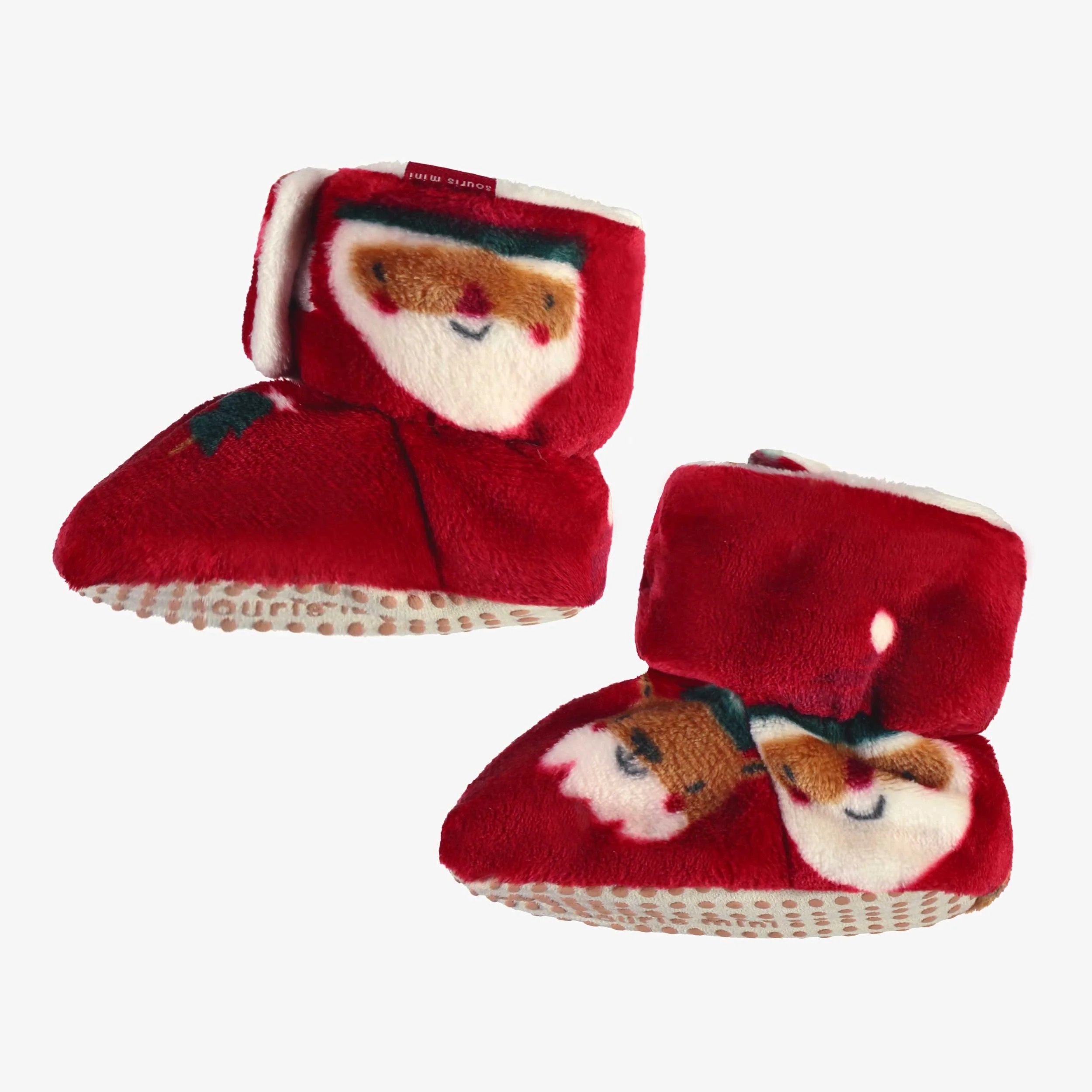 Pantoufles rouges en peluche avec motifs des Fêtes, enfant - Image 3