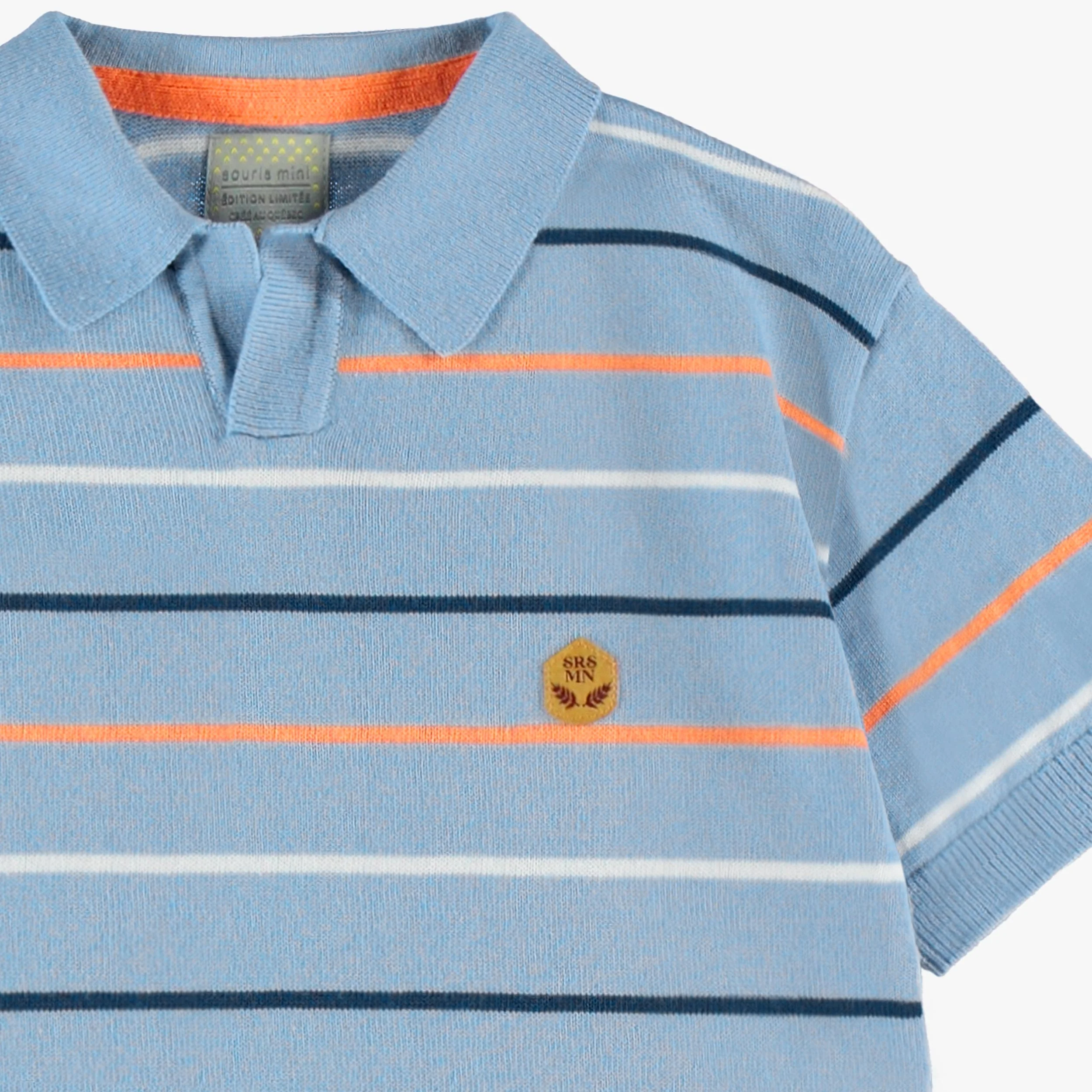 Polo bleu en tricot avec rayures, enfant - Image 4