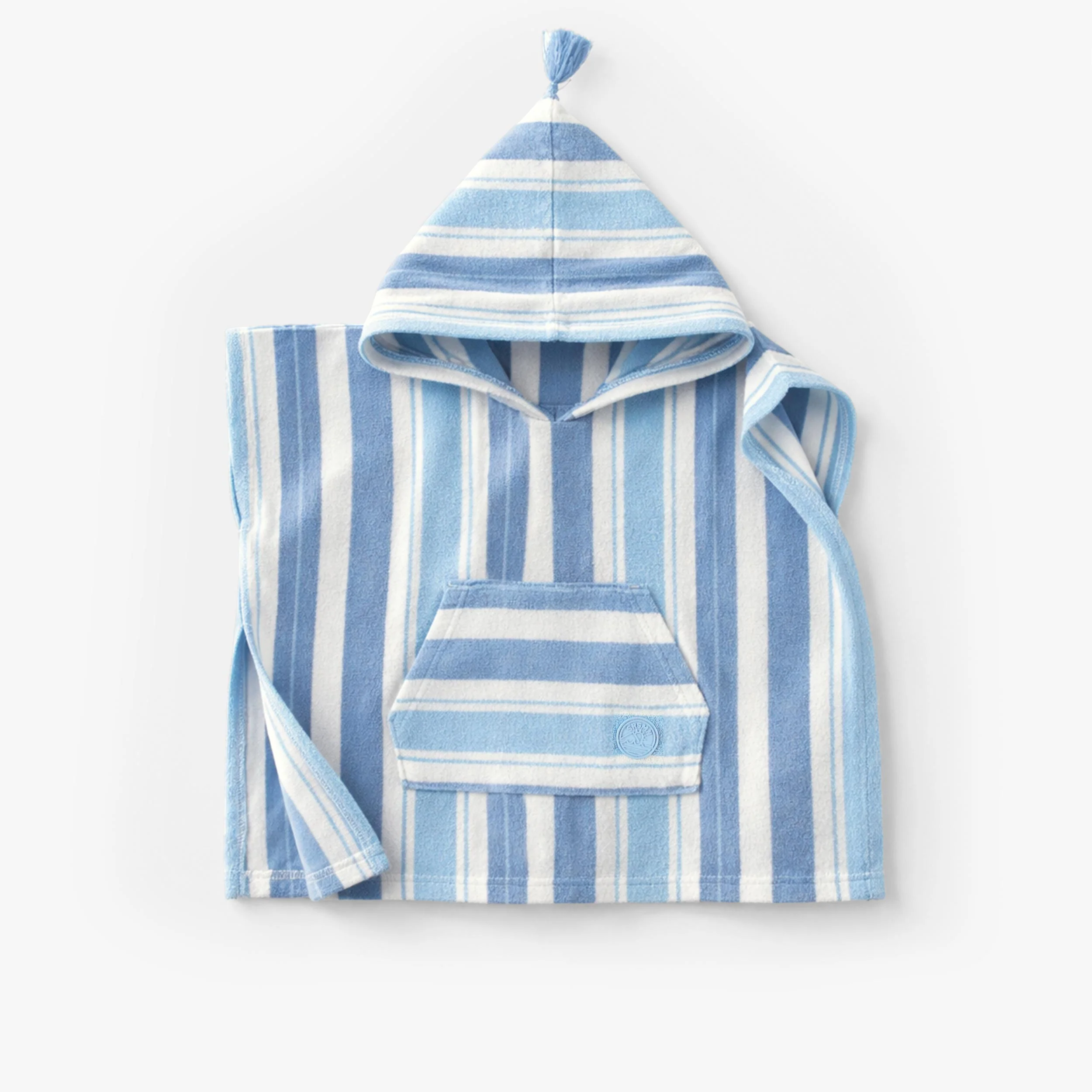 Poncho de plage blanc à rayures bleues, bébé