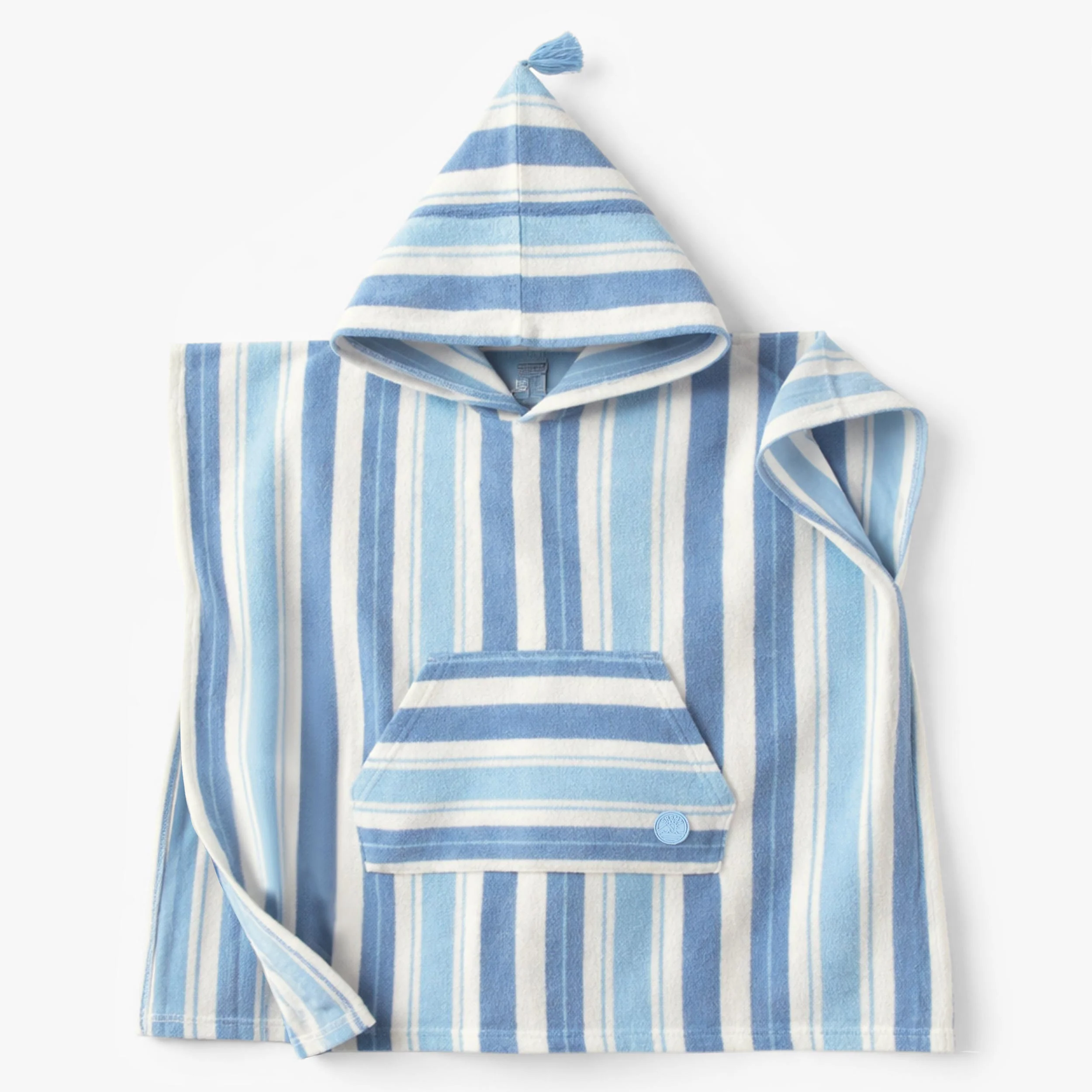 Poncho de plage blanc à rayures bleues, enfant