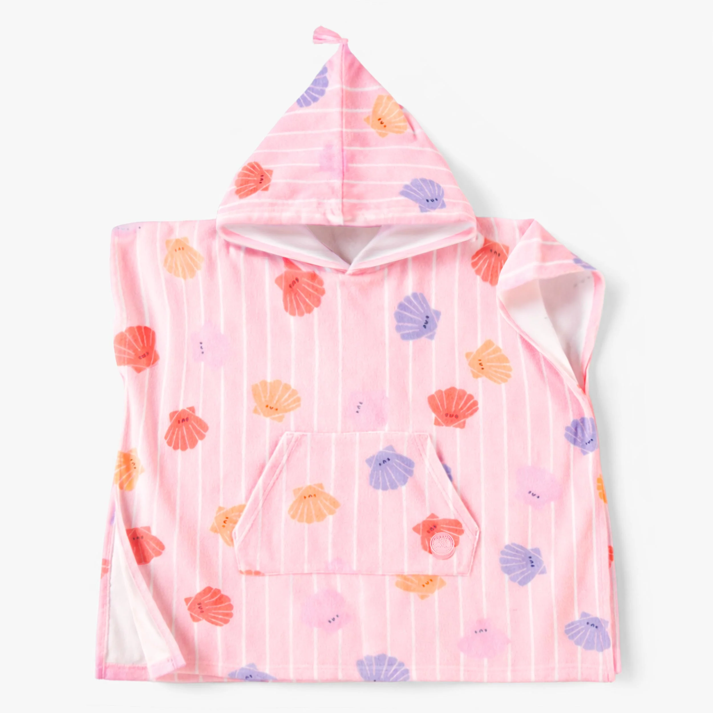 Poncho de plage rose avec rayures et coquillages, enfant