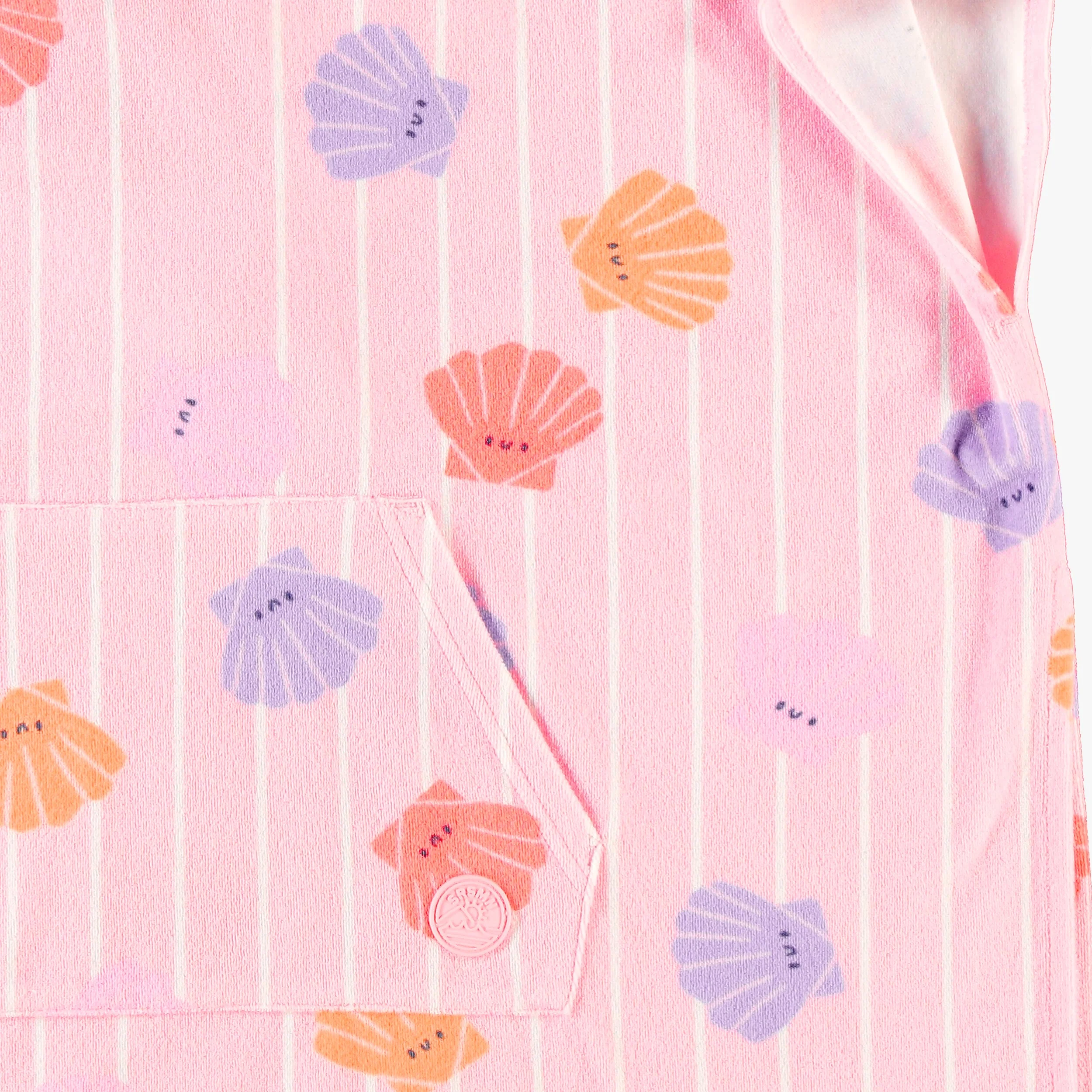 Poncho de plage rose avec rayures et coquillages, enfant - Image 4