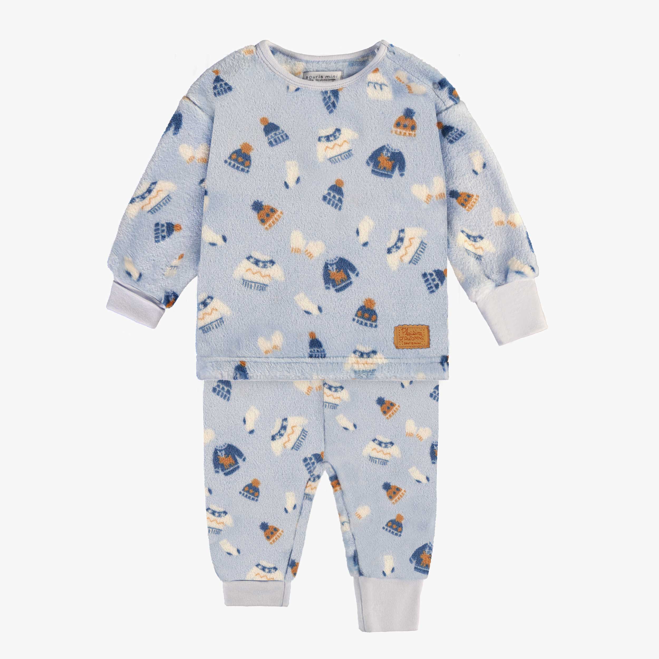 Pyjama deux pièces bleu à motif automnal en peluche, bébé