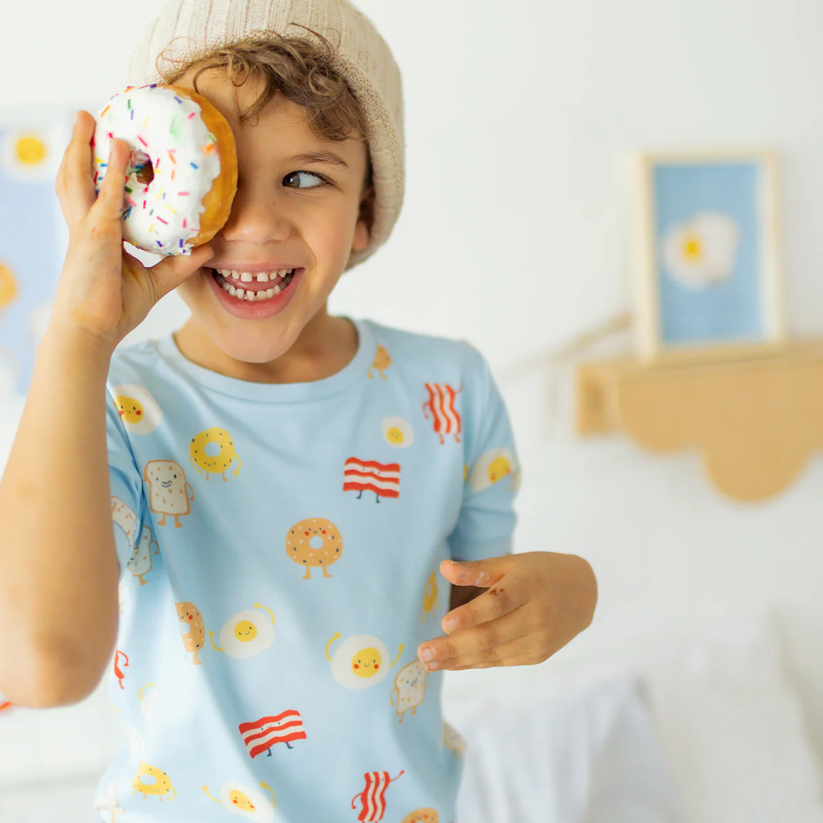 Pyjama deux pièces bleu à motifs de déjeuner, enfant - Image 2