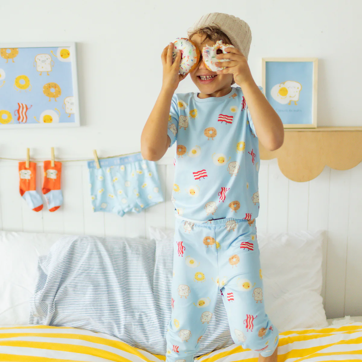 Pyjama deux pièces bleu à motifs de déjeuner, enfant - Image 3