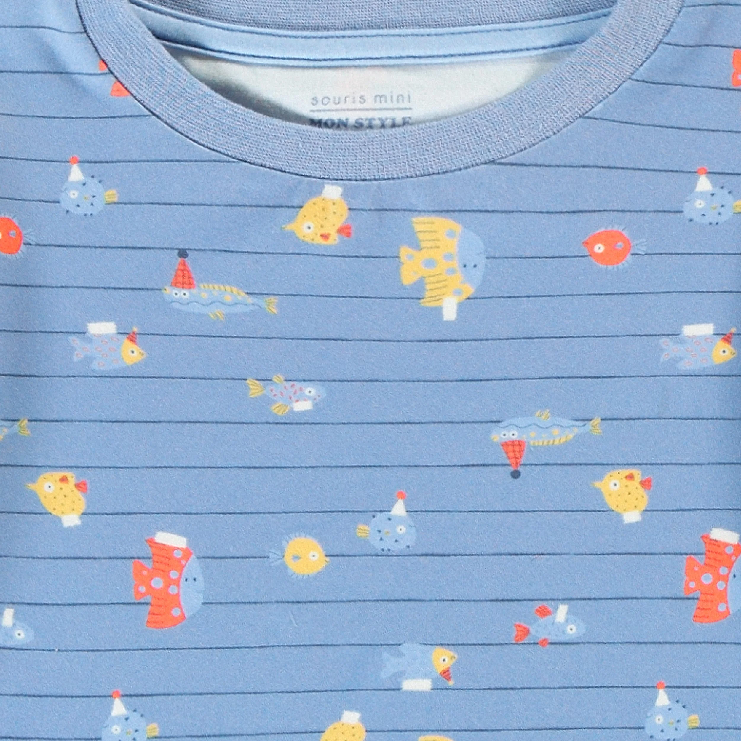 Pyjama deux pièces bleu à rayures et motifs de poisson, enfant - Image 6