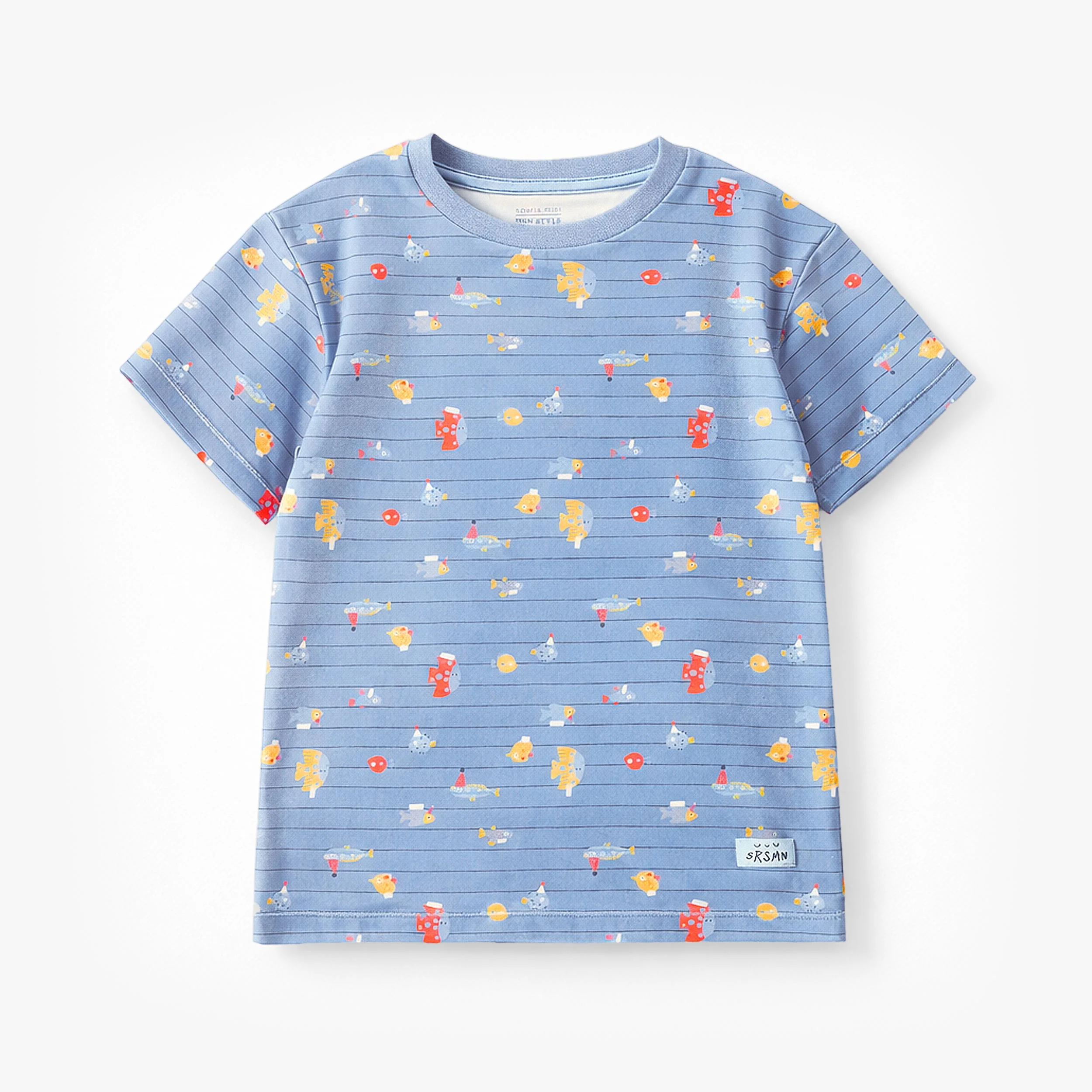 Pyjama deux pièces bleu à rayures et motifs de poisson, enfant - Image 7