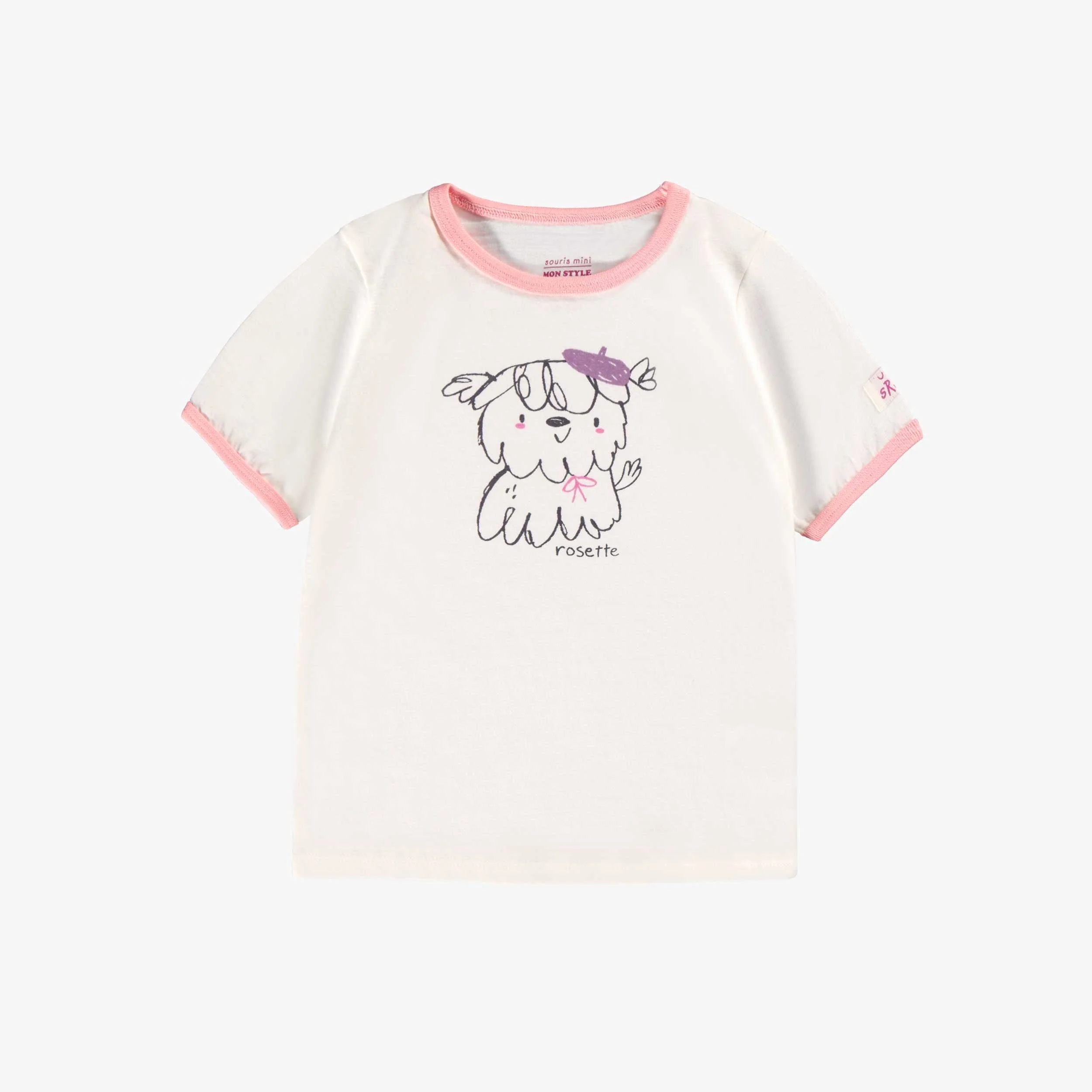 Pyjama deux pièces crème et mauve avec illustration, bébé - Image 2