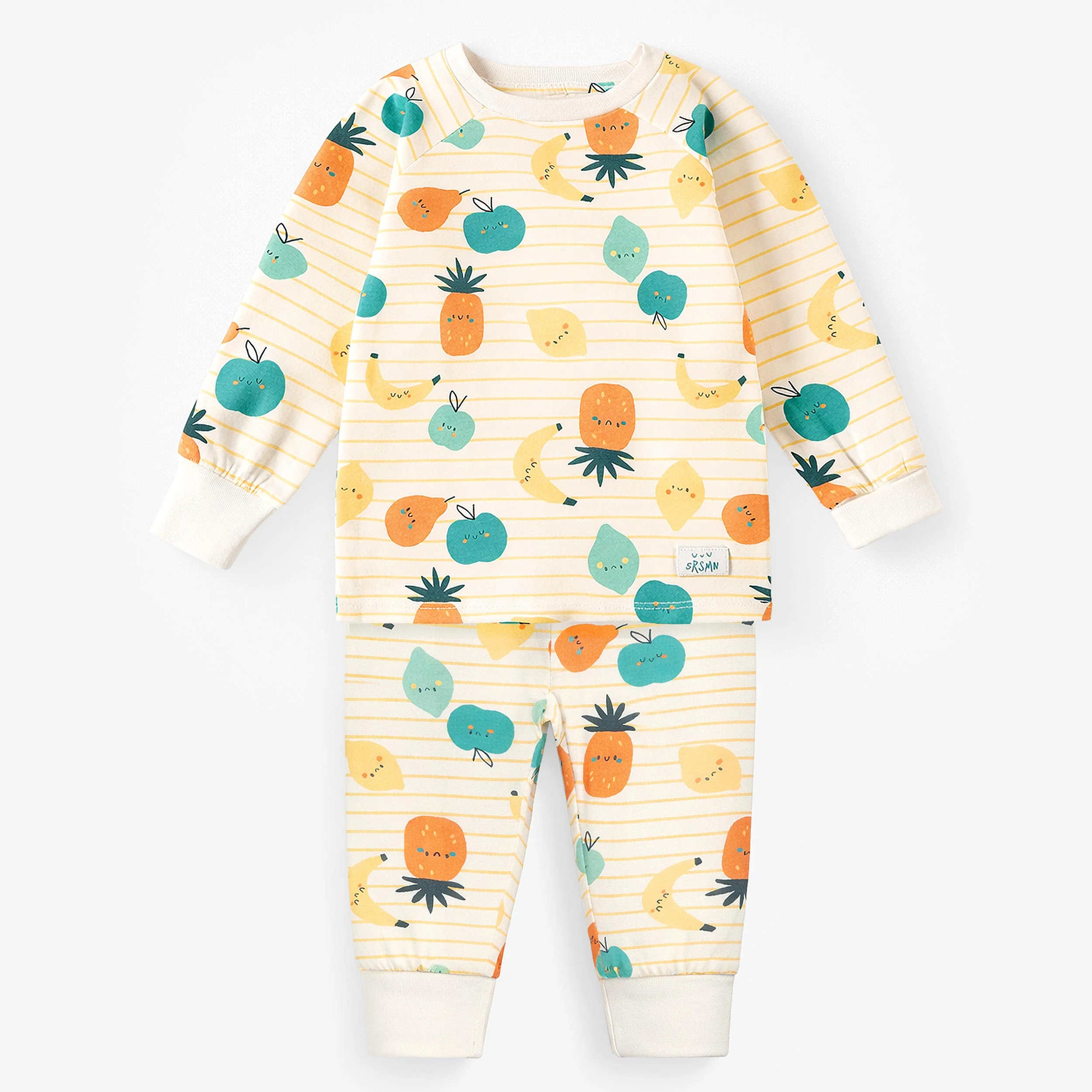Pyjama deux pièces crème à rayures et motifs de fruits, bébé