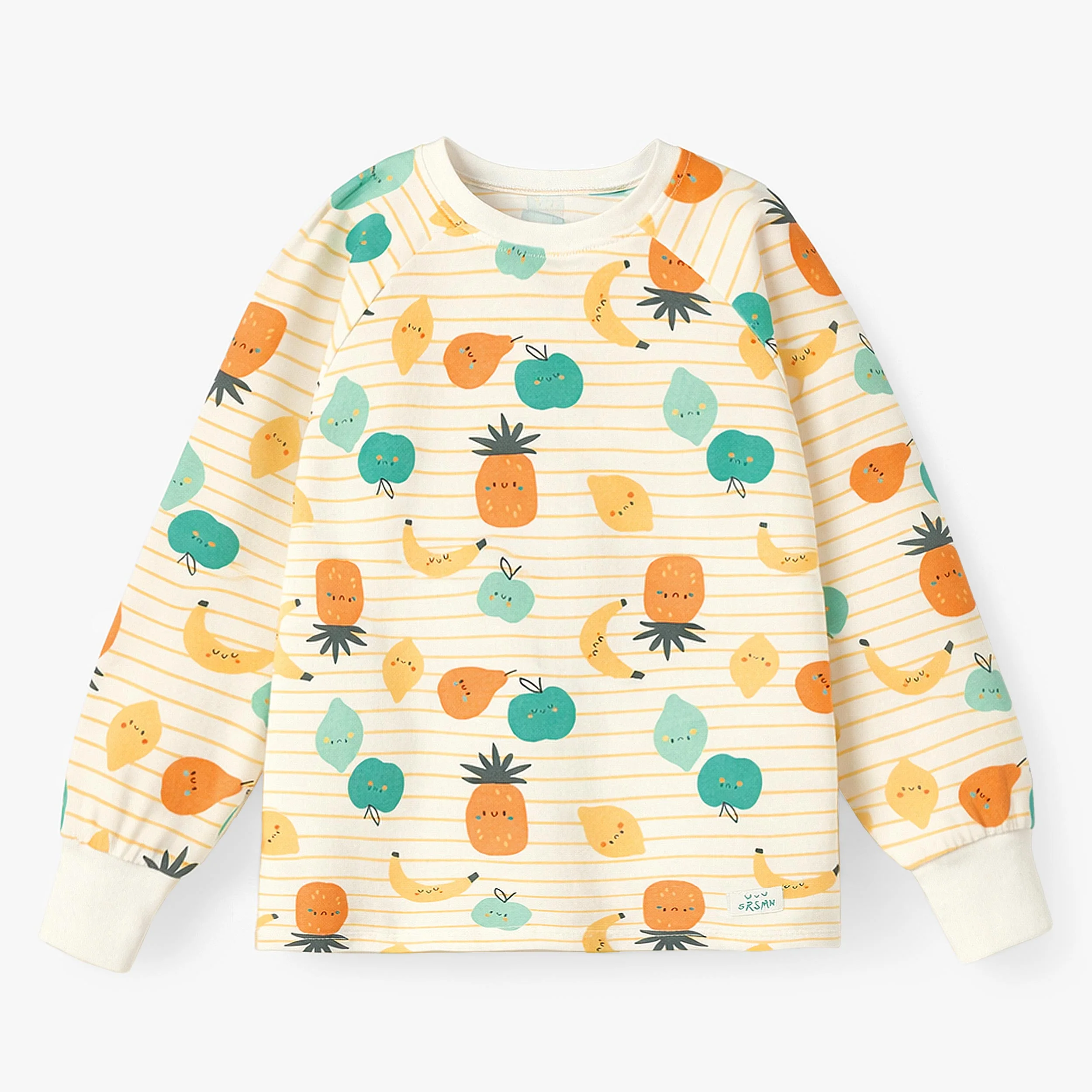 Pyjama deux pièces crème à rayures et motifs de fruits, enfant - Image 5