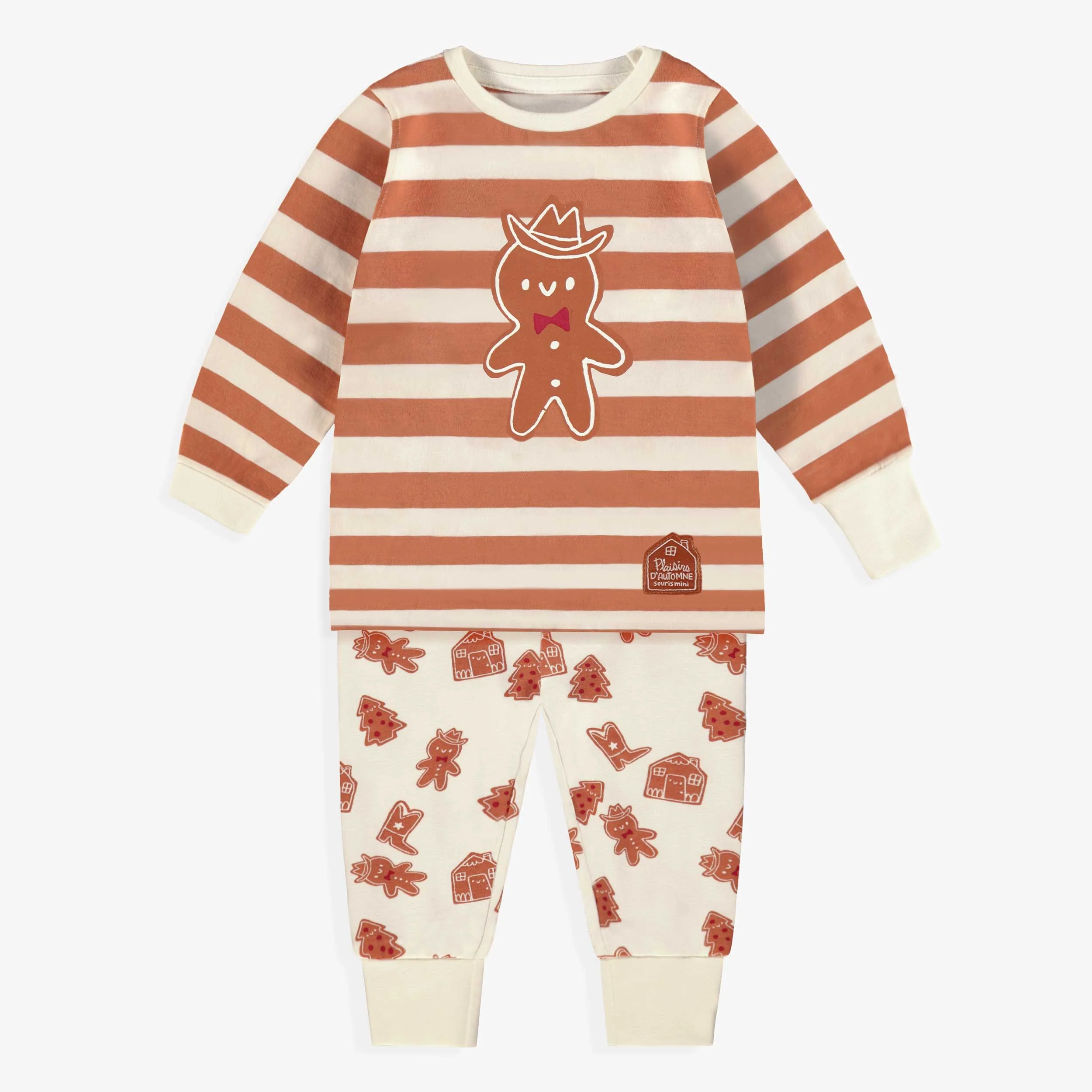 Pyjama deux pièces crème à rayures et motifs pain d’épices, bébé
