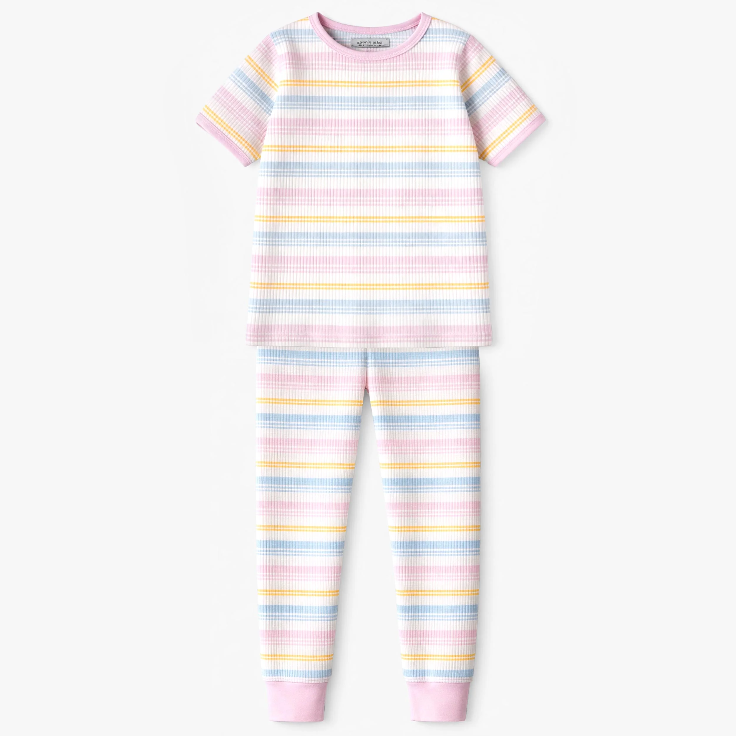 Pyjama deux pièces crème à rayures pastel, enfant