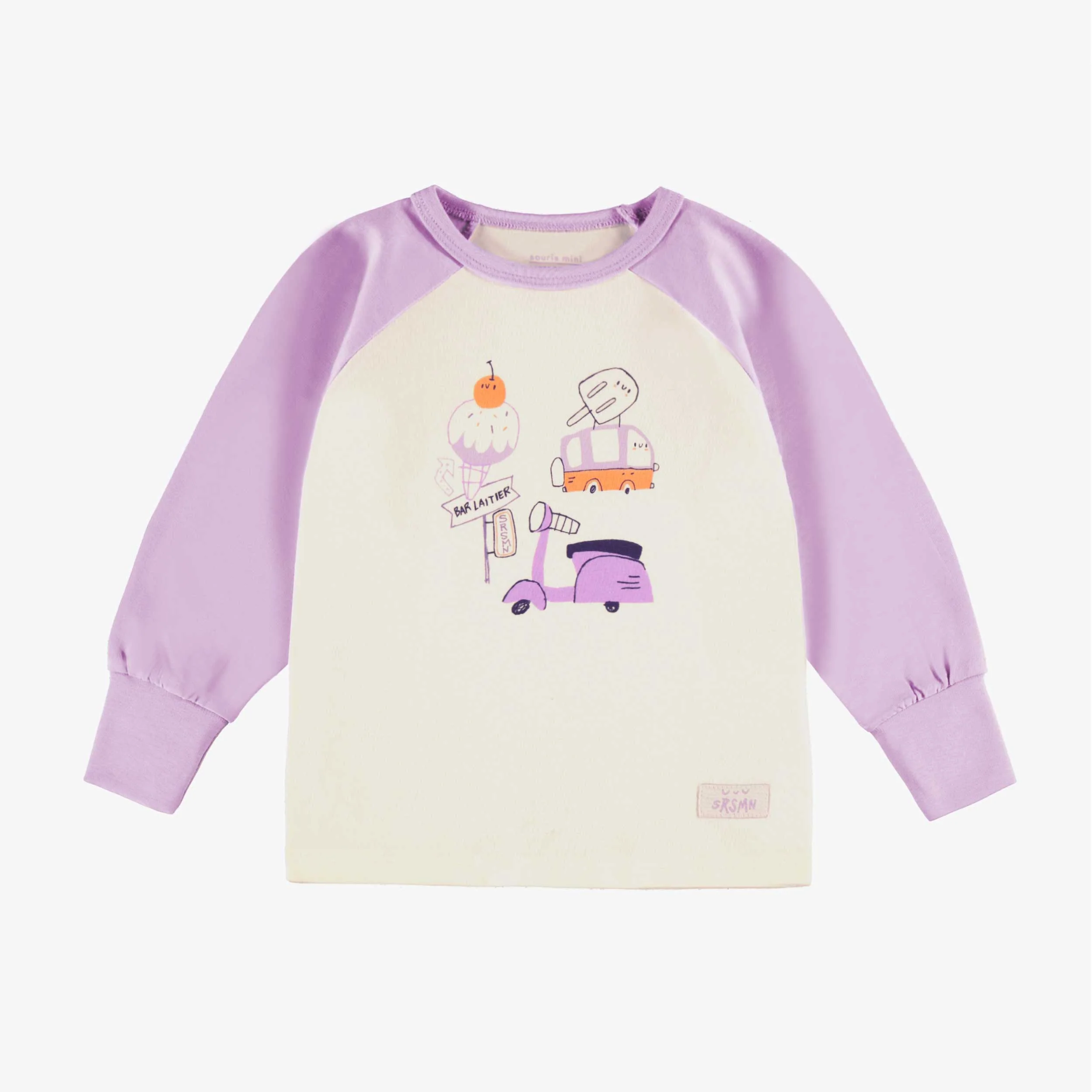 Pyjama deux pièces lilas et crème à motifs et illustration, bébé - Image 2