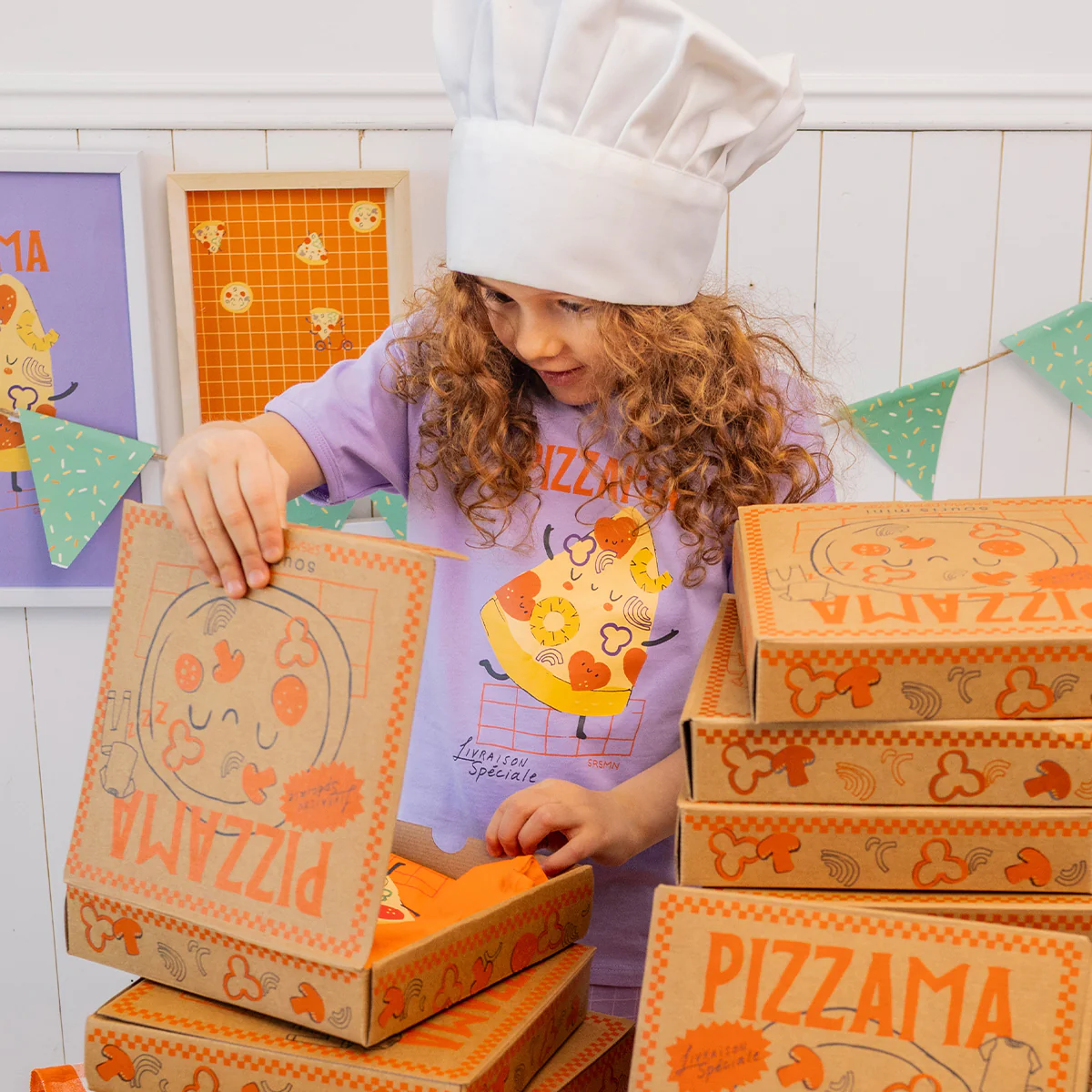 Pyjama deux pièces mauve à motifs de pizzas, enfant - Image 4