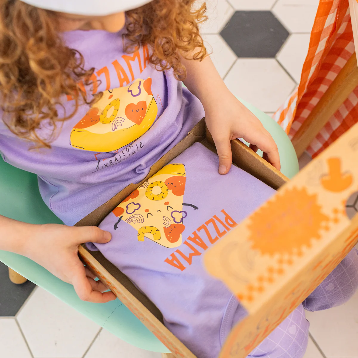 Pyjama deux pièces mauve à motifs de pizzas, enfant - Image 5