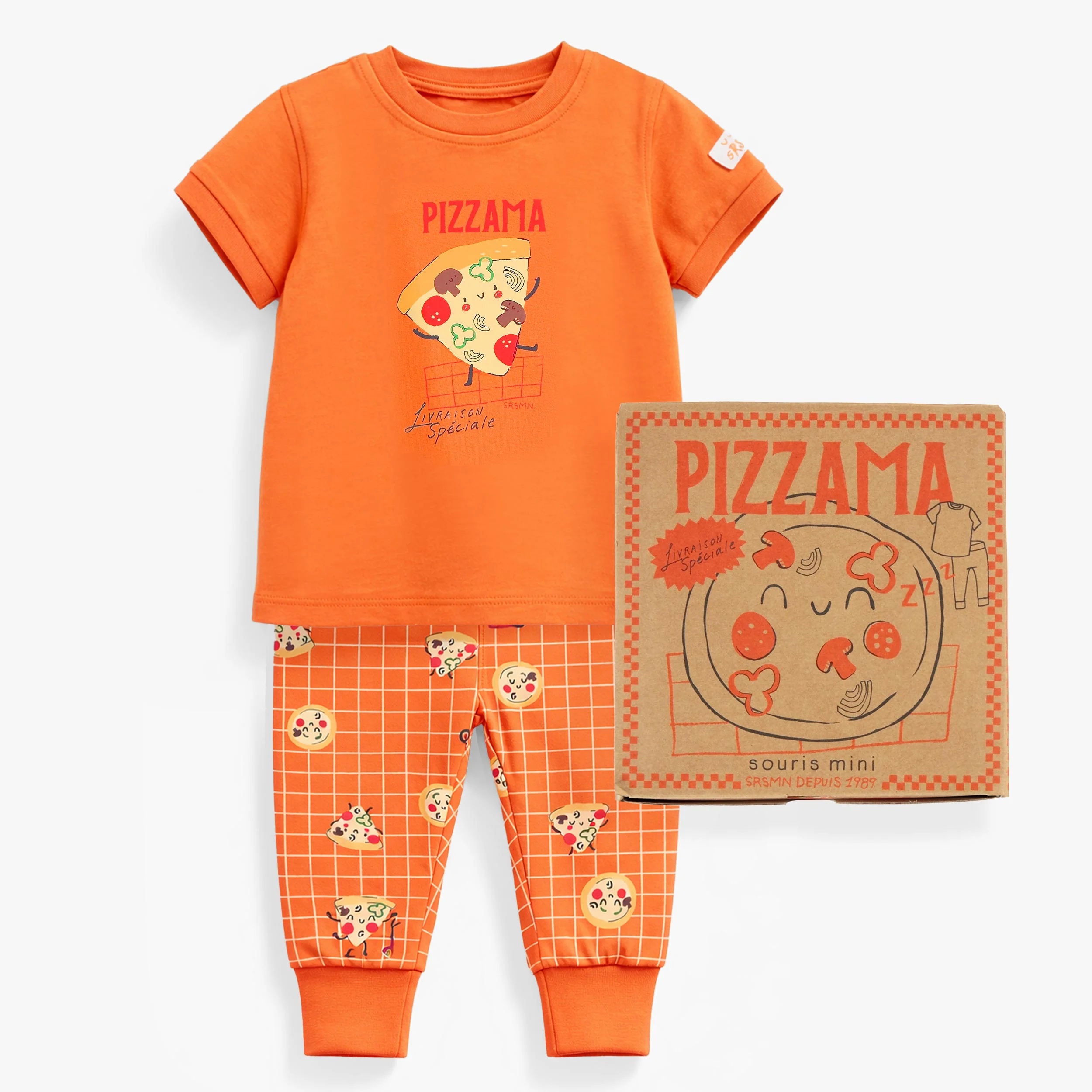 Pyjama deux pièces orange à motifs de pizzas, bébé