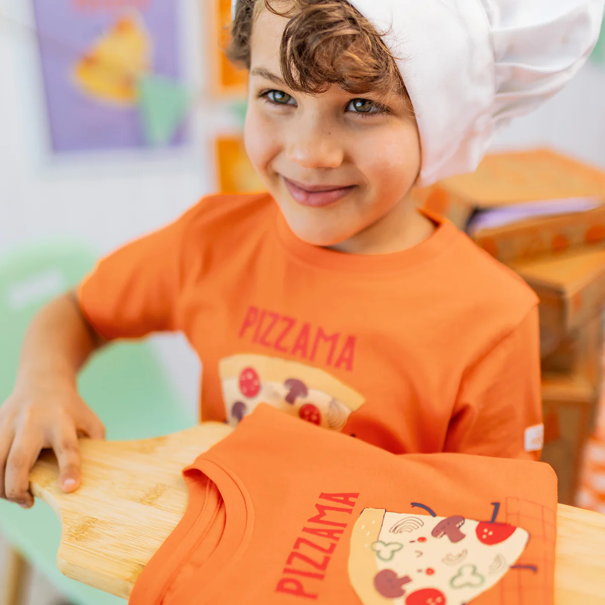 Pyjama deux pièces orange à motifs de pizzas, enfant - Image 3