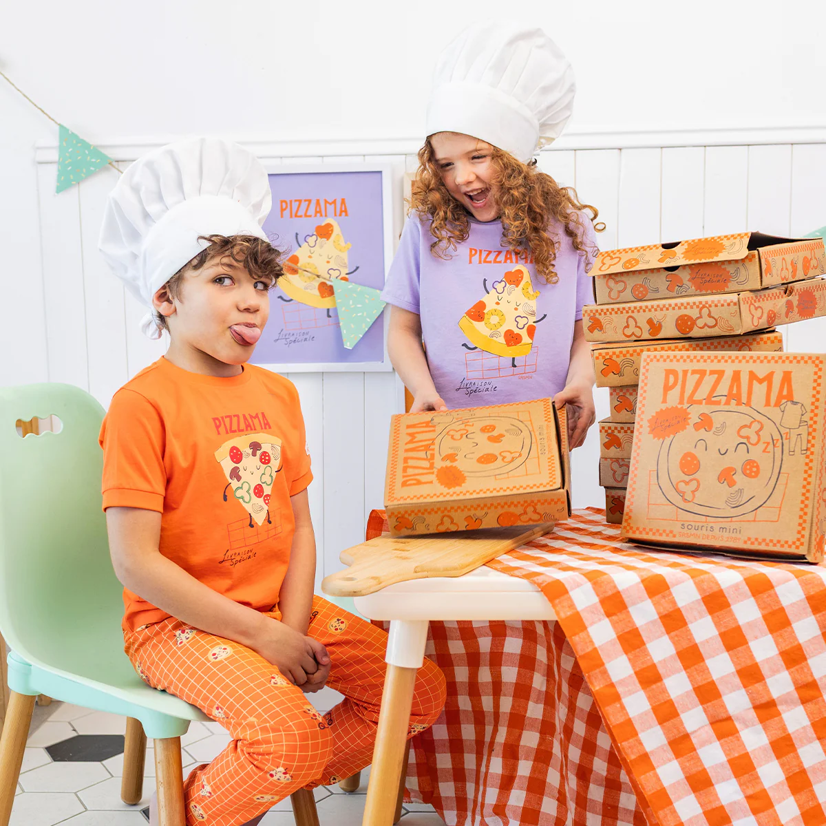 Pyjama deux pièces orange à motifs de pizzas, enfant - Image 4