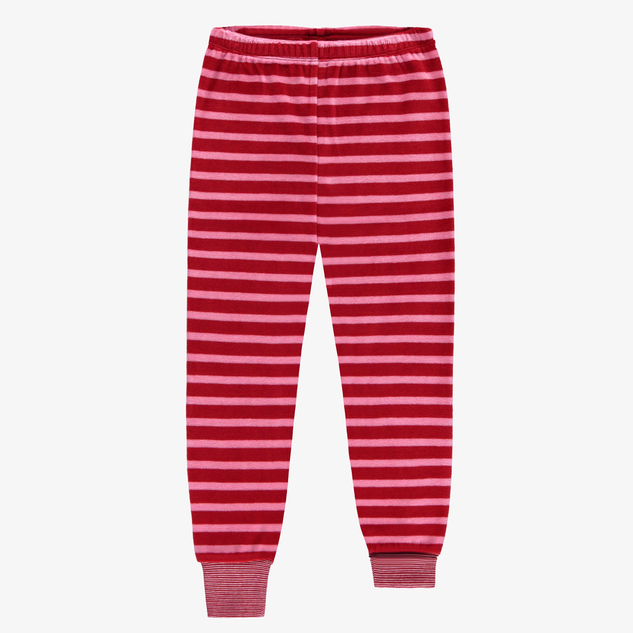 Pyjama deux pièces en velours rose et rouge à rayures, enfant - Image 6
