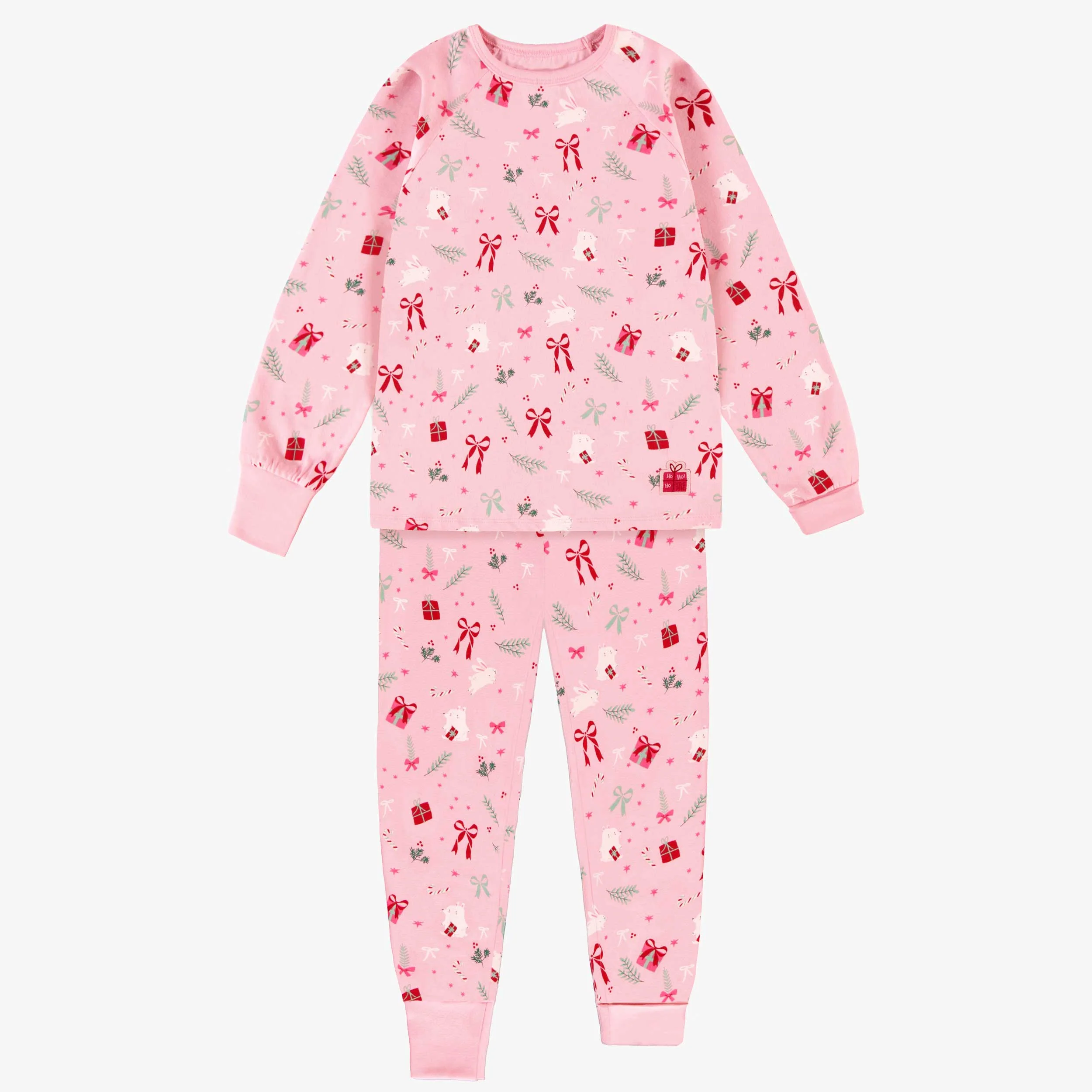 Pyjama deux pièces rose à motifs des Fêtes, enfant