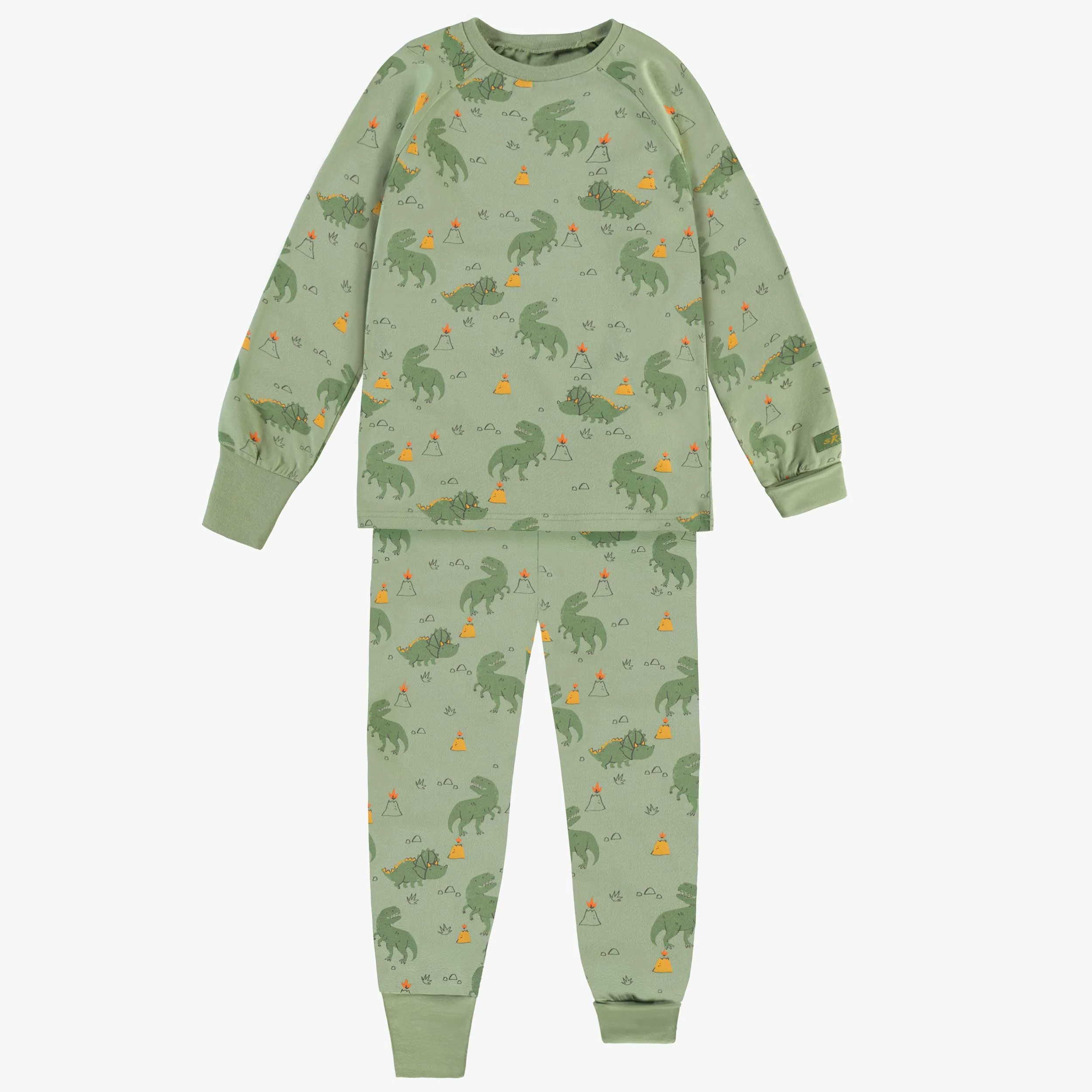 Pyjama deux pièces vert à motifs de dinosaures, enfant