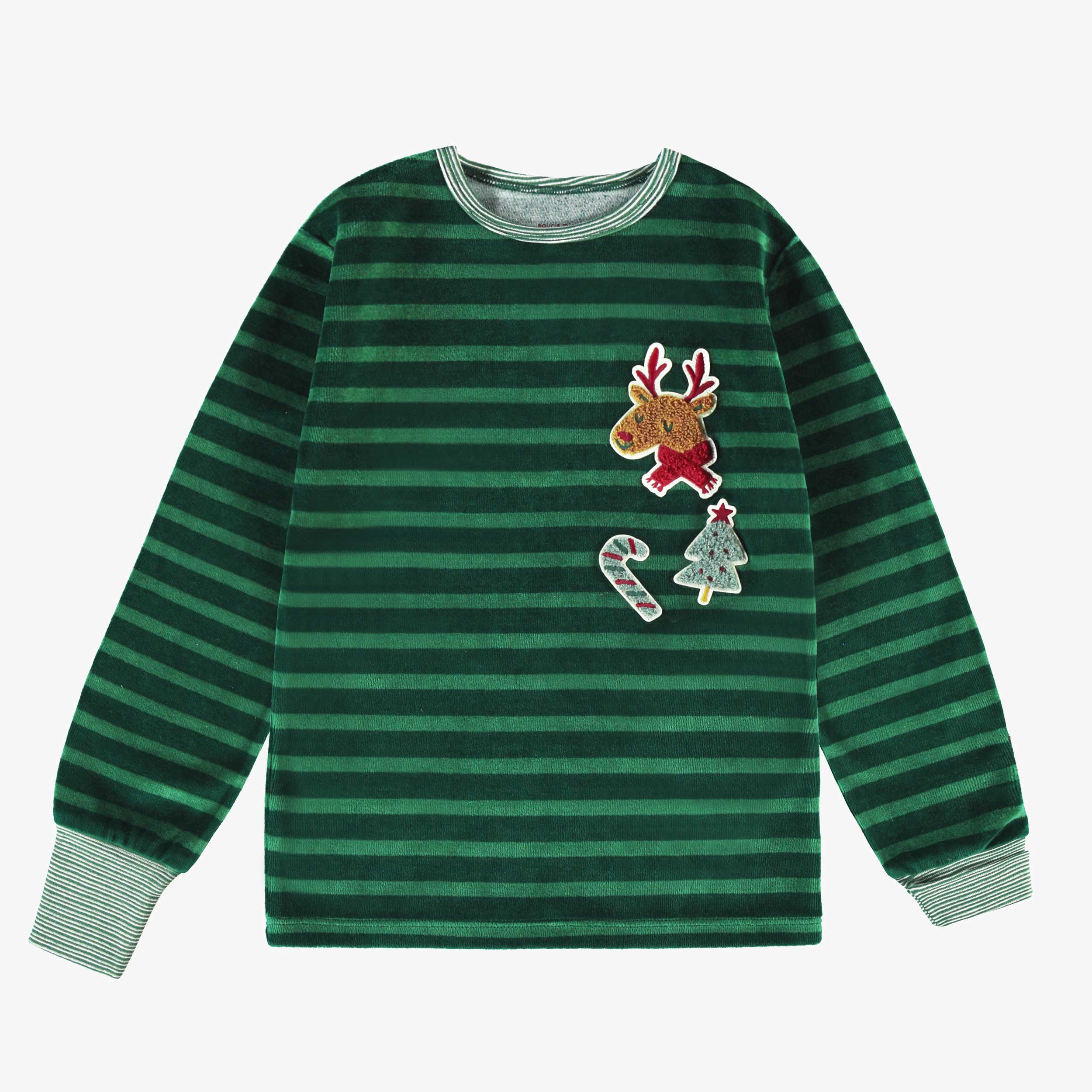 Pyjama deux pièces en velours vert à rayures, enfant - Image 6
