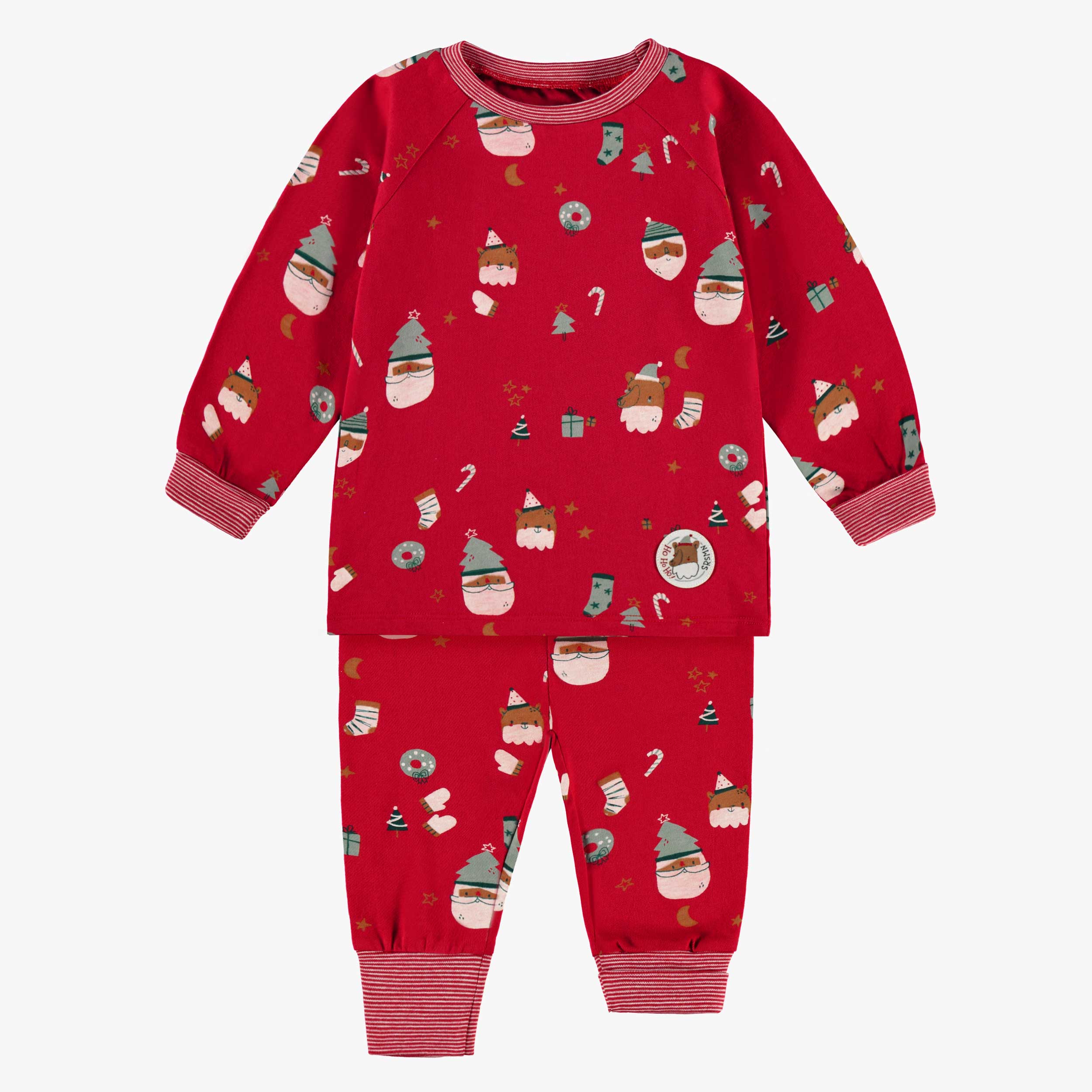 Pyjama deux pièces rouge à motifs festifs, bébé