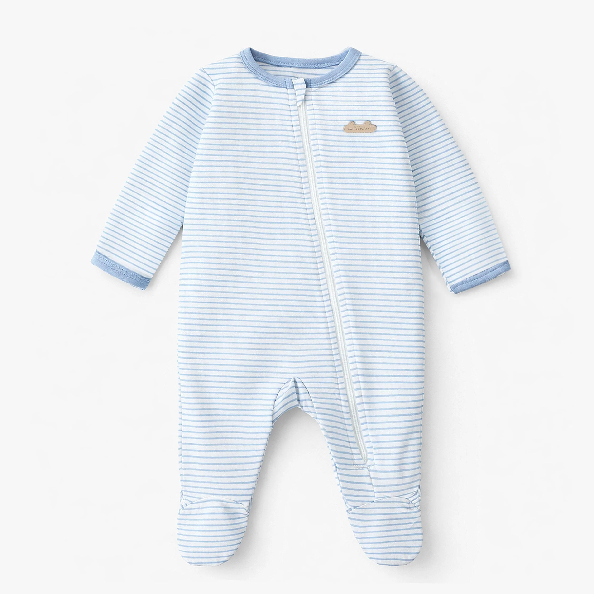 Pyjama une pièce blanc à rayures bleues, naissance