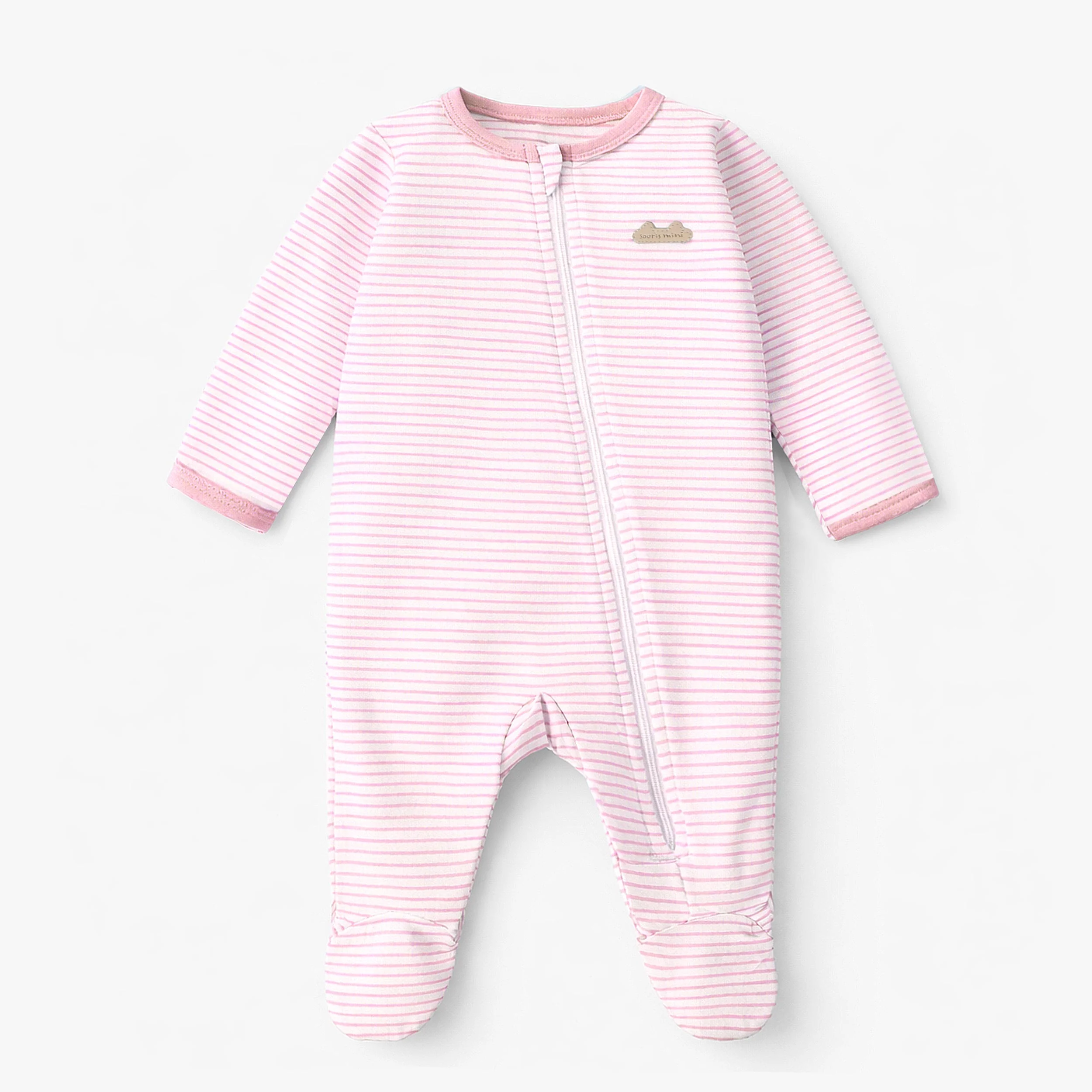 Pyjama une pièce blanc à rayures roses, naissance