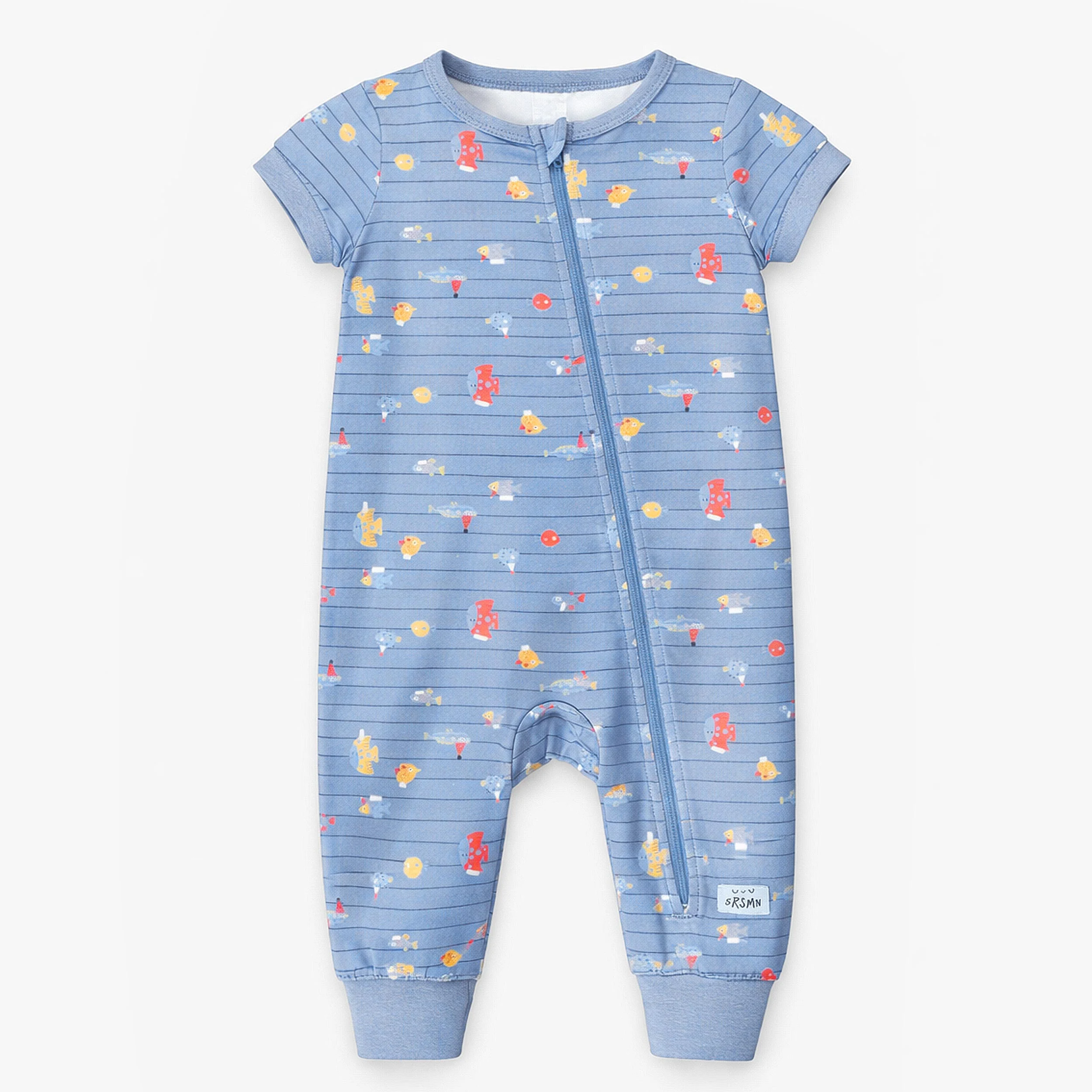 Pyjama une pièce bleu à rayures et motifs de poissons, bébé